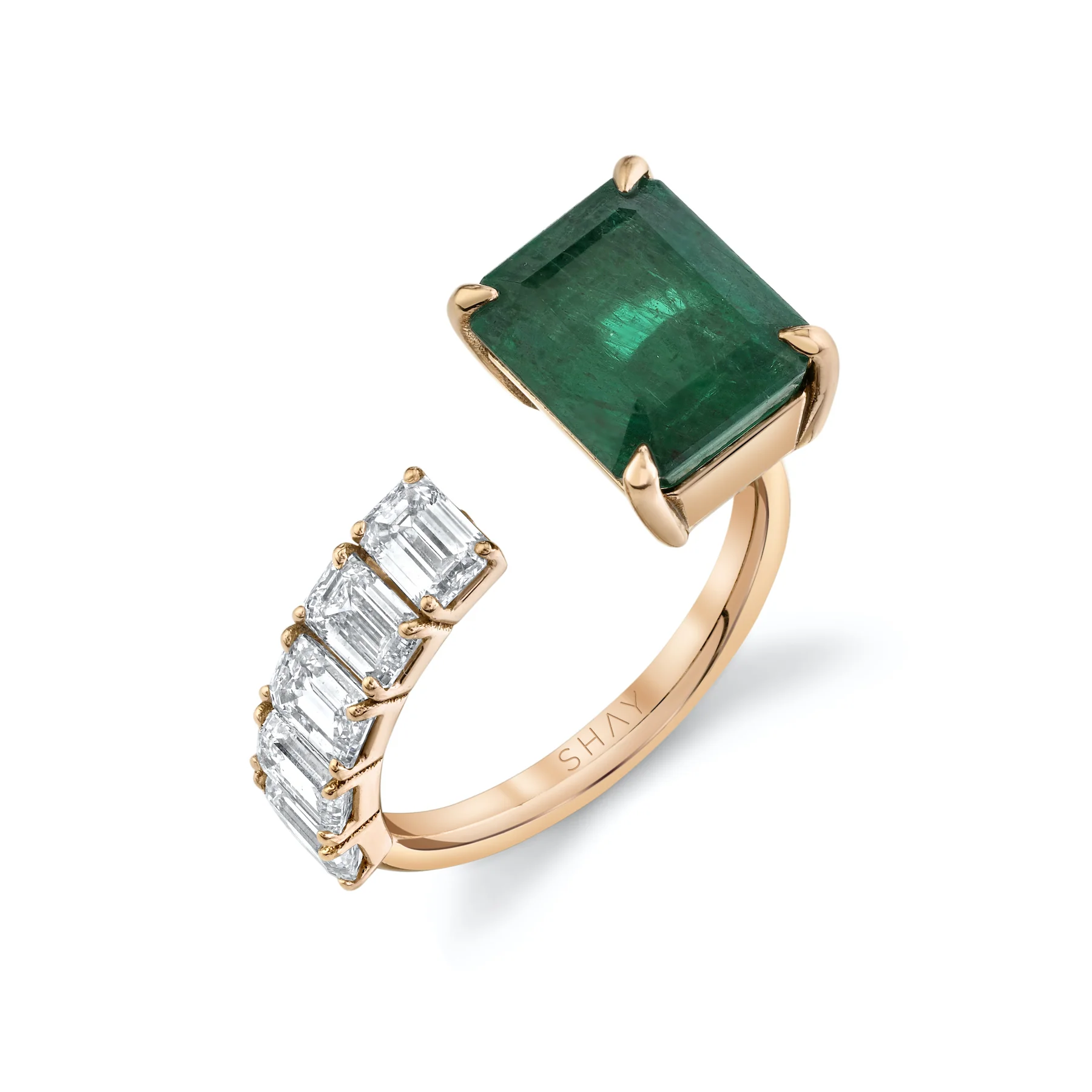 FLOATING EMERALD & DIAMOND RING - Image 2