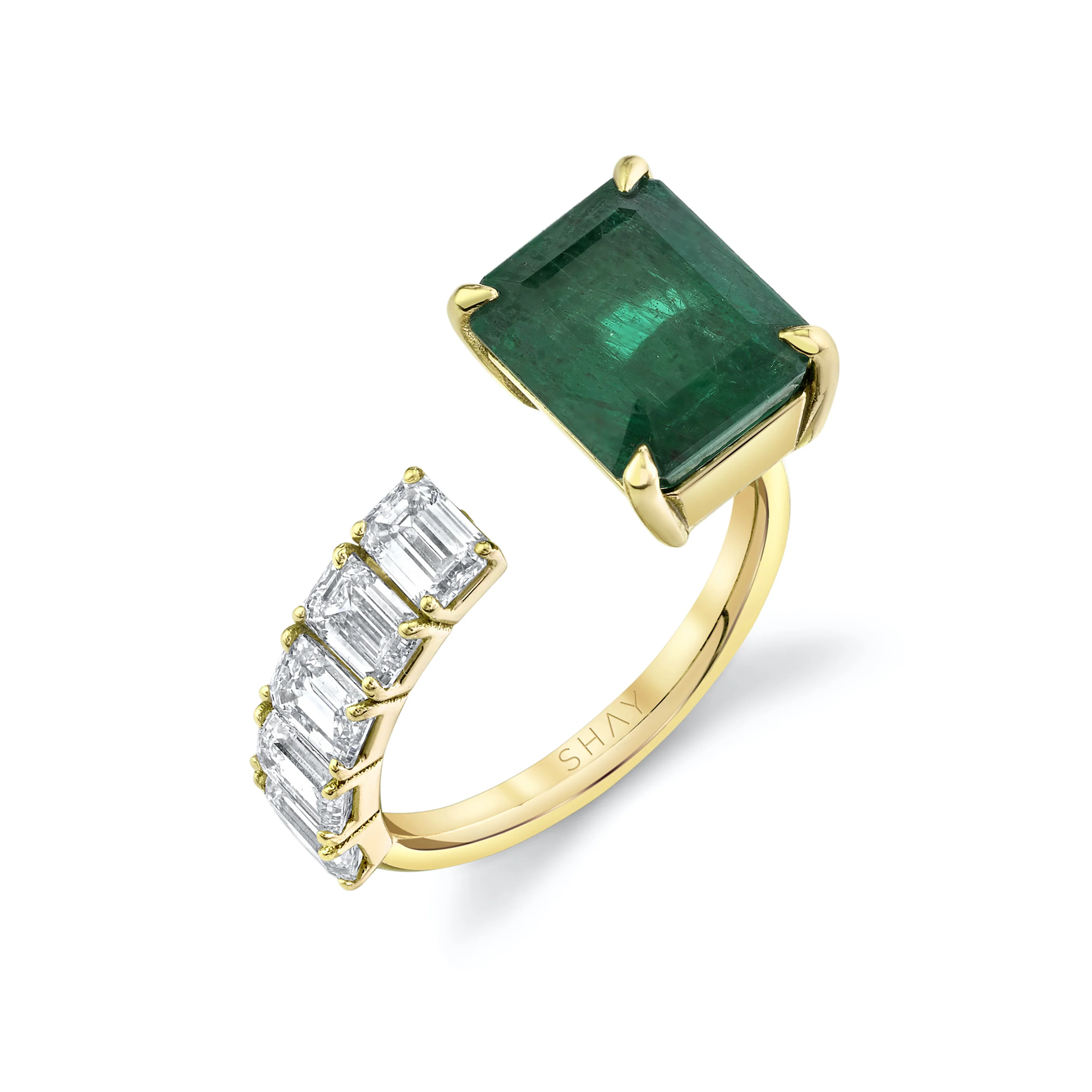 READY TO SHIP FLOATING EMERALD & DIAMOND RING - Image 2