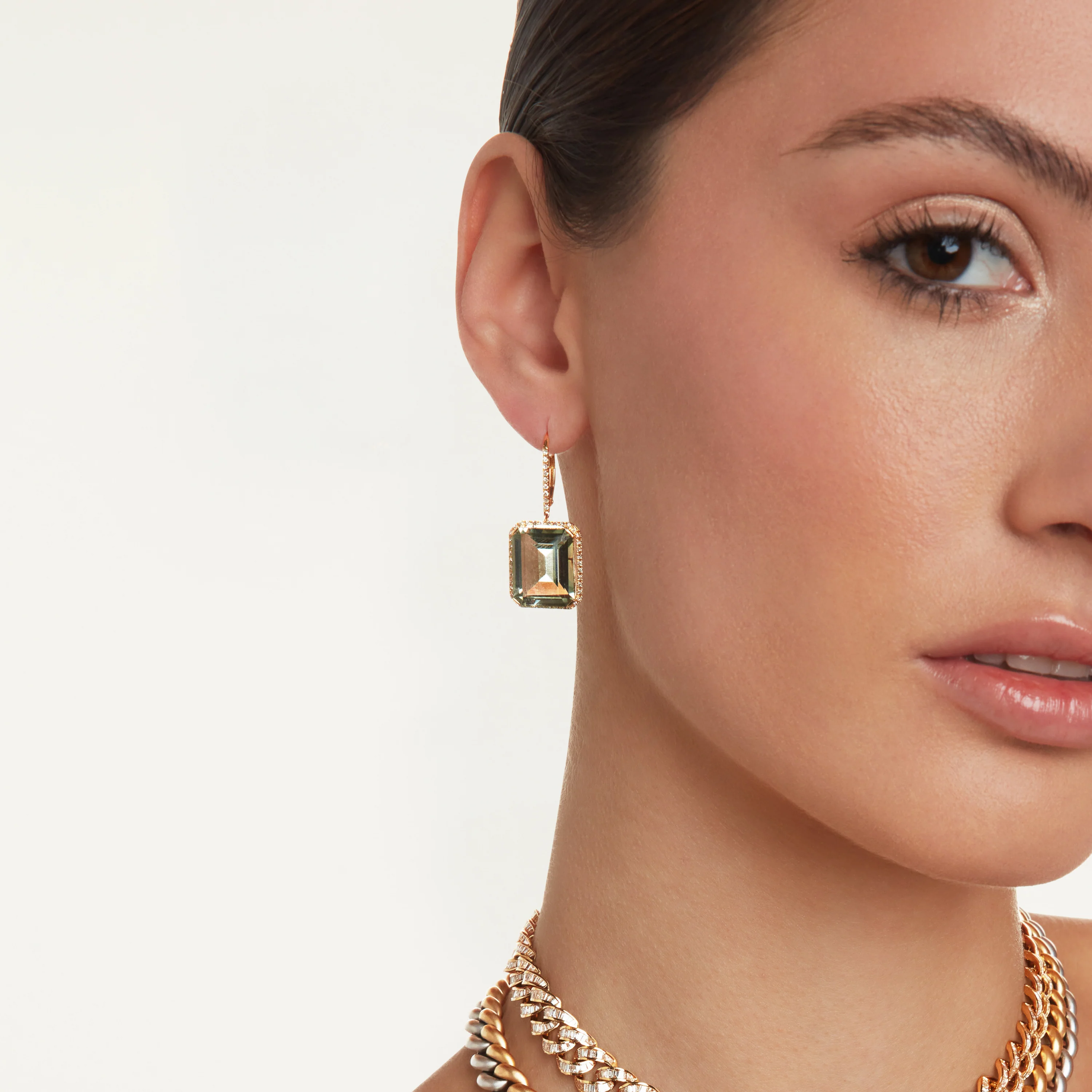 READY TO SHIP GREEN AMETHYST & DIAMOND PORTRAIT EARRINGS - Image 2