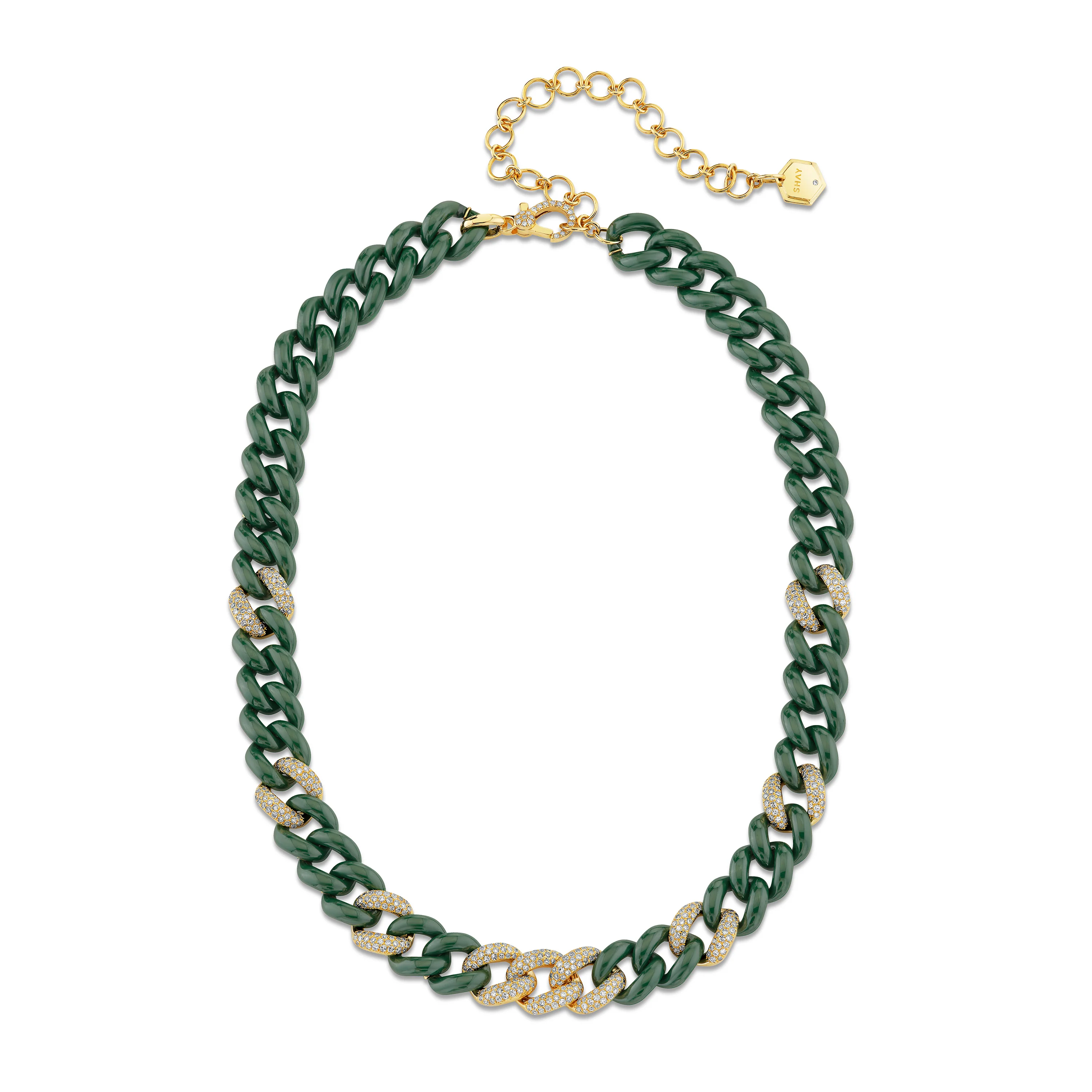 READY TO SHIP GREEN CERAMIC PAVE ESSENTIAL LINK NECKLACE