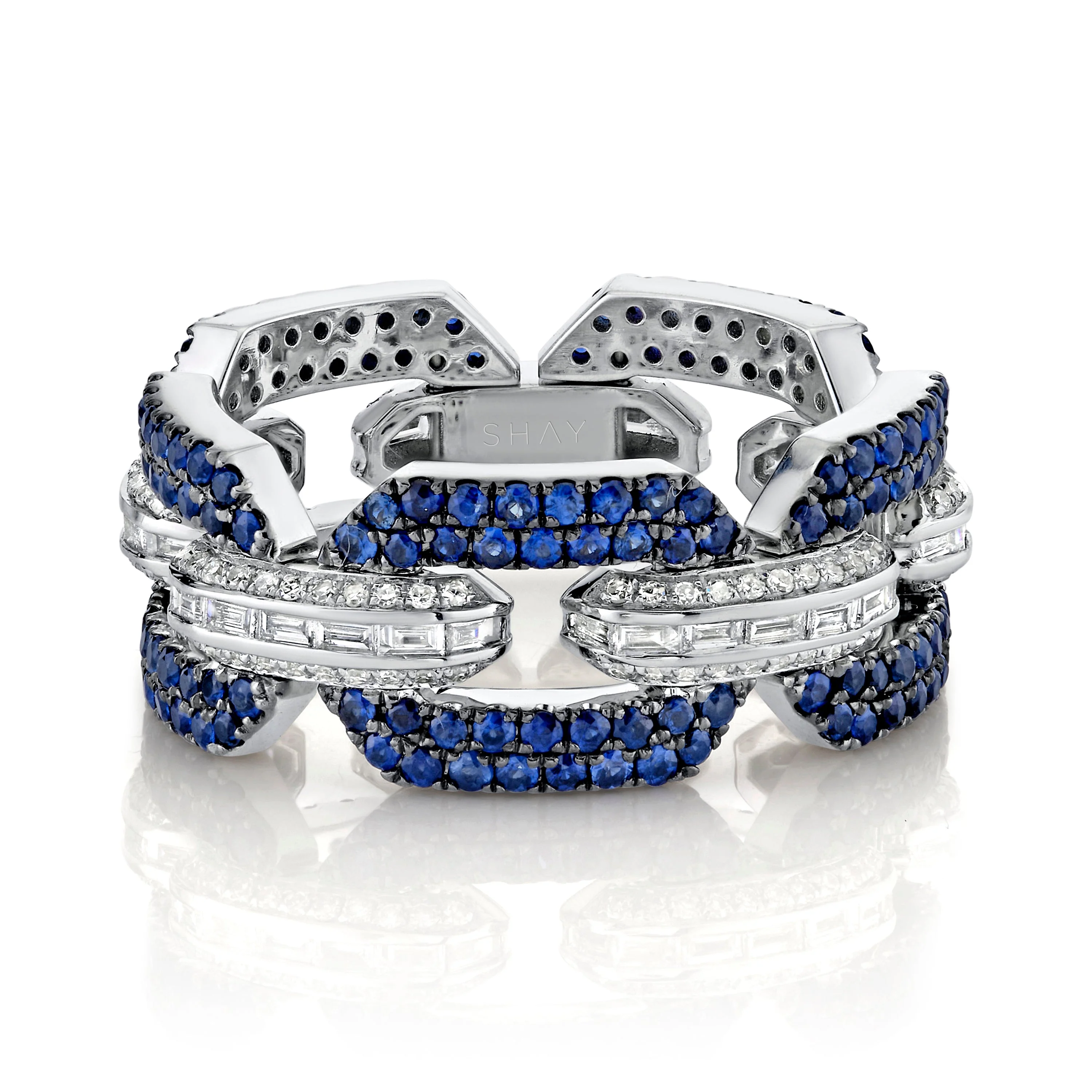 READY TO SHIP MEN'S BLUE SAPPHIRE & DIAMOND GEO LINK RING