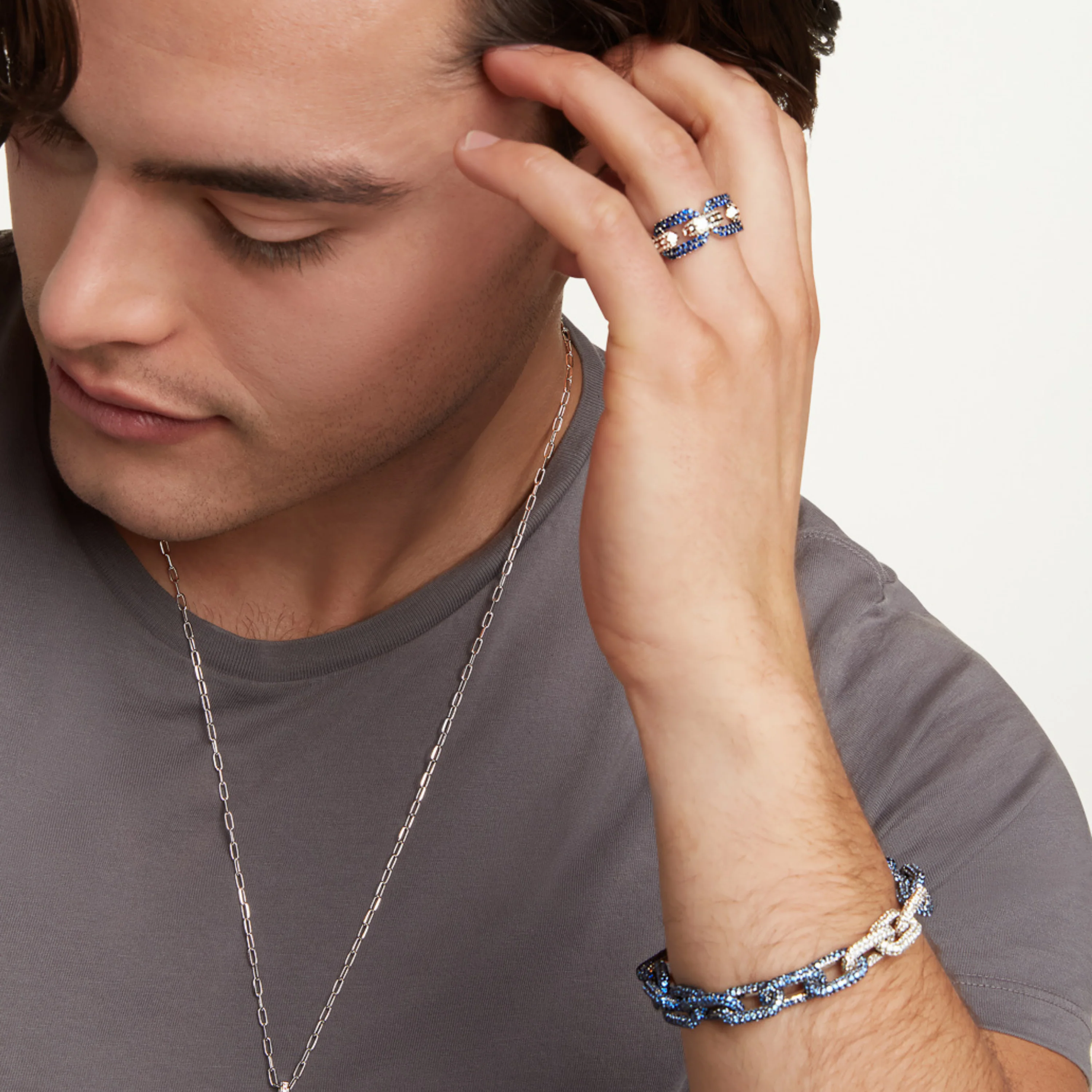 READY TO SHIP MEN'S BLUE SAPPHIRE OMBRE CABLE LINK BRACELET - Image 2