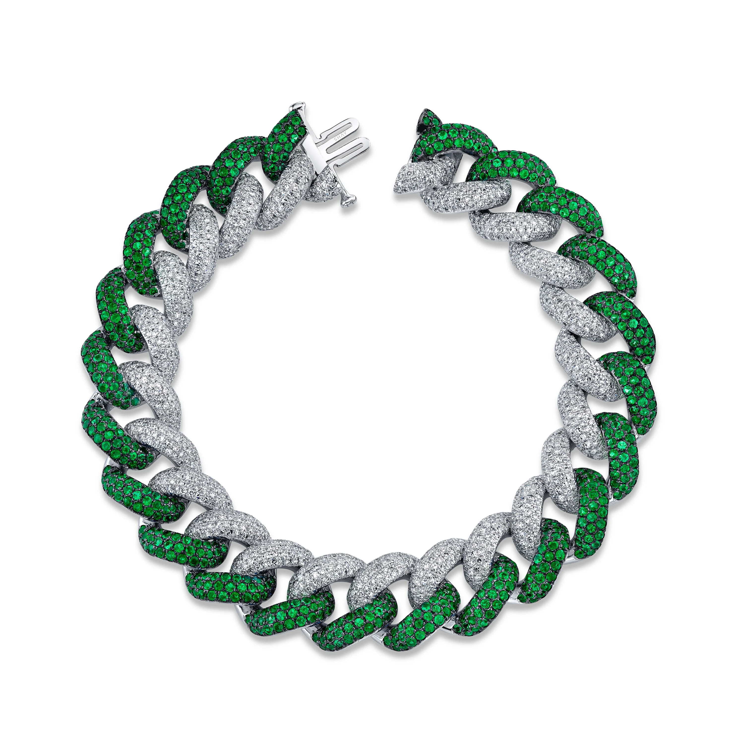 READY TO SHIP MEN'S DIAMOND & GREEN SAPPHIRE JUMBO LINK BRACELET