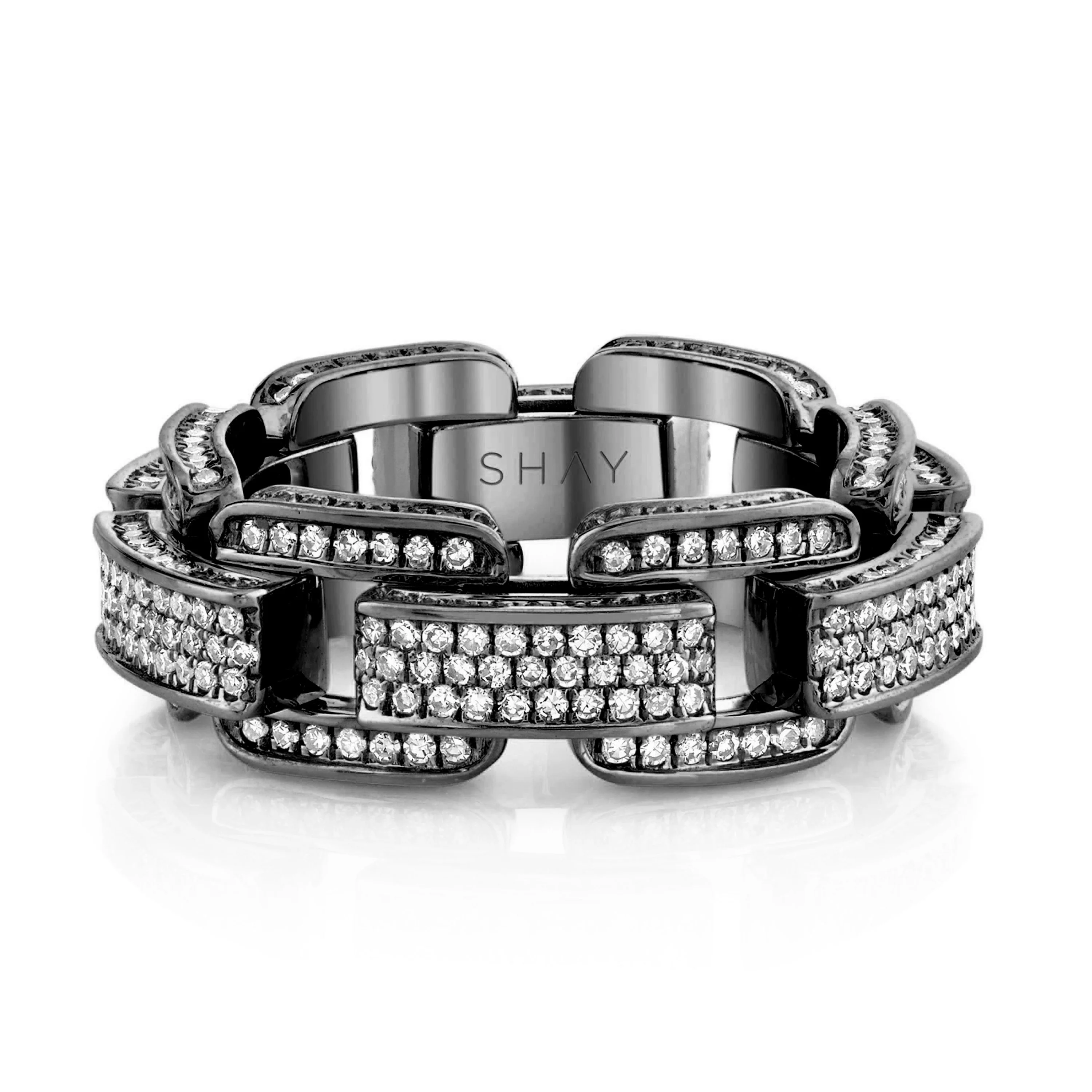 READY TO SHIP MEN'S DIAMOND PAVE DECO LINK RING - Image 5