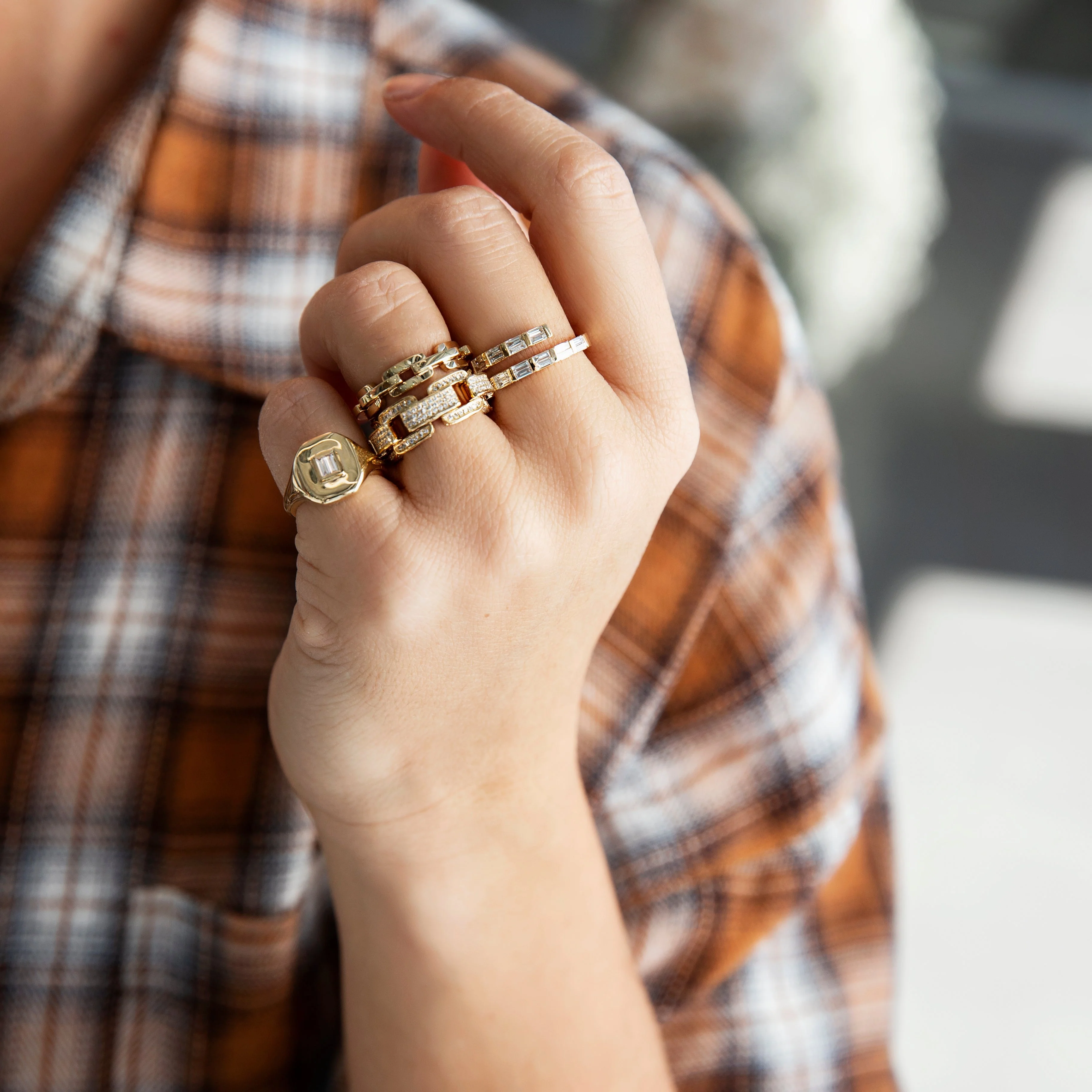 READY TO SHIP MEN'S SOLID GOLD DECO LINK RING - Image 3