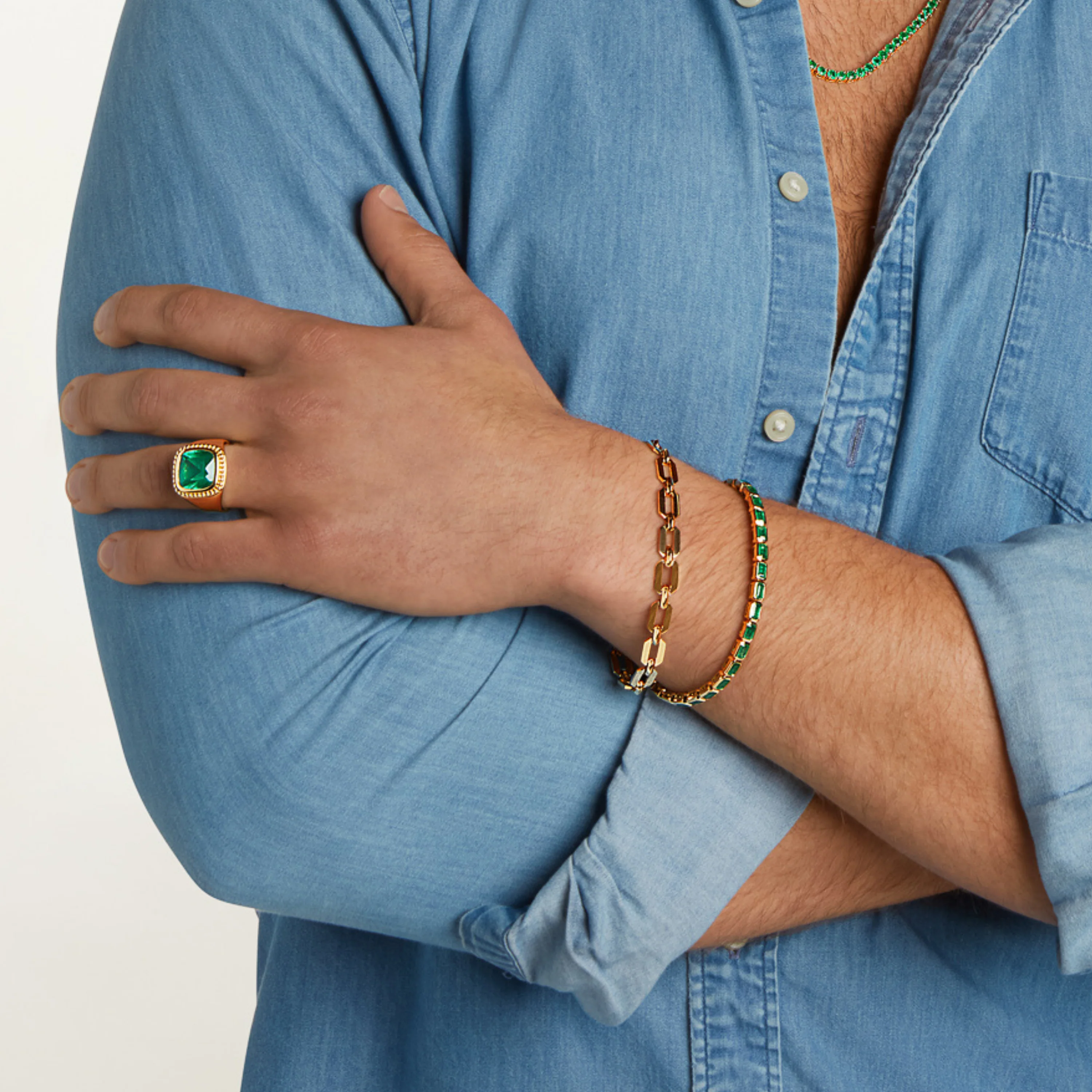 READY TO SHIP MEN'S SOLID GOLD FLAT GEO LINK BRACELET - Image 2