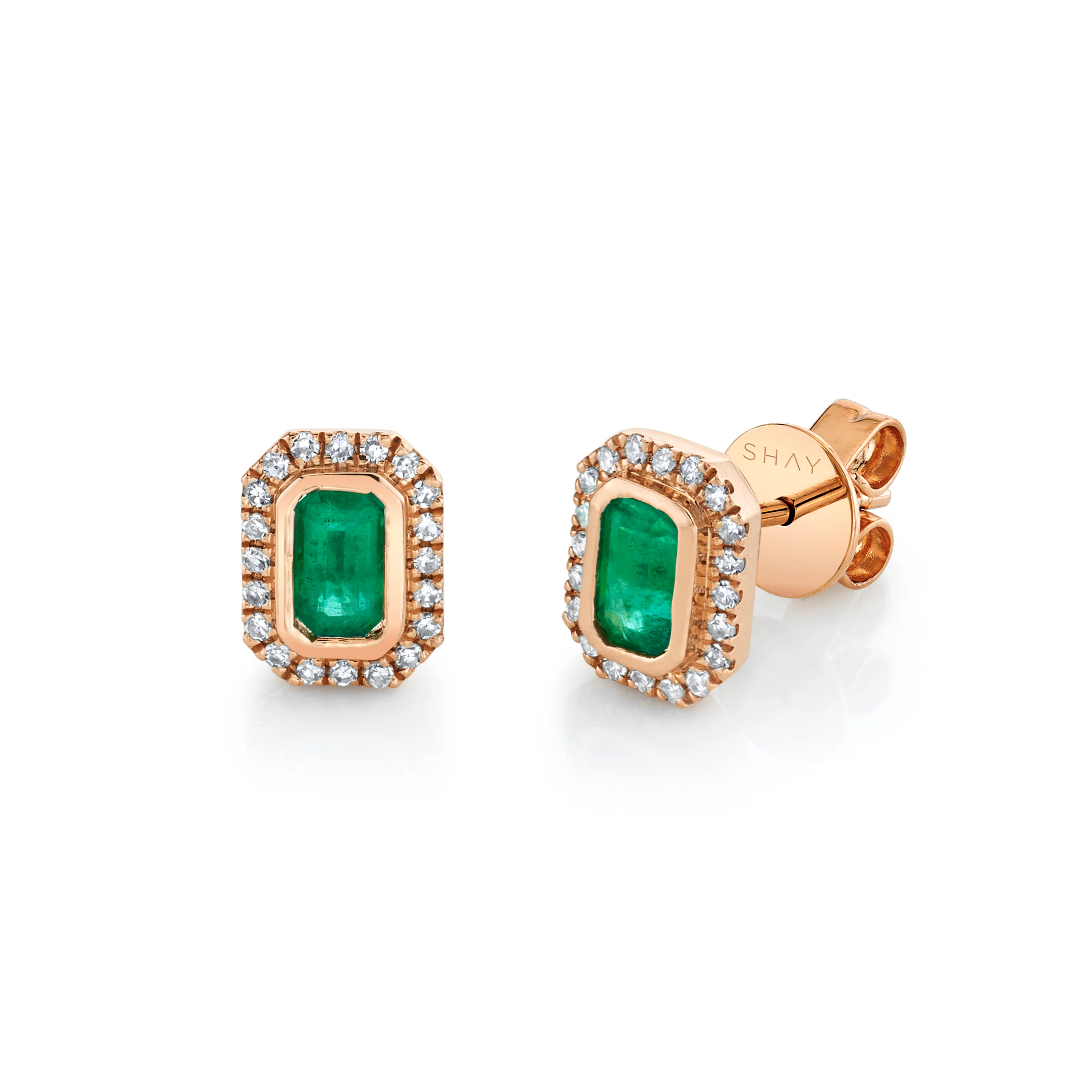 READY TO SHIP MINI ME DIAMOND HALO EMERALD STUDS - Image 3