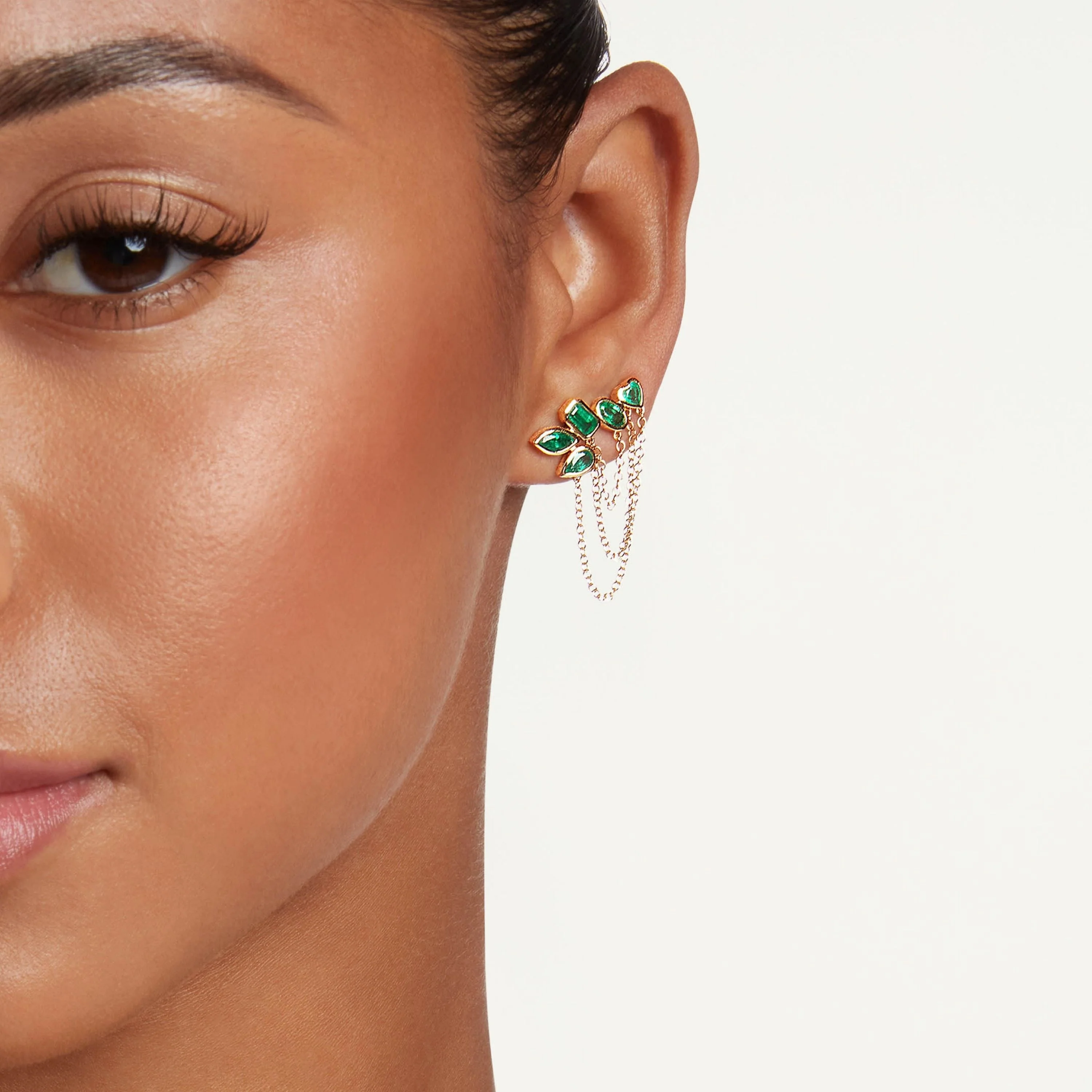 READY TO SHIP EMERALD MIXED DUO CHAIN STUD - Image 2