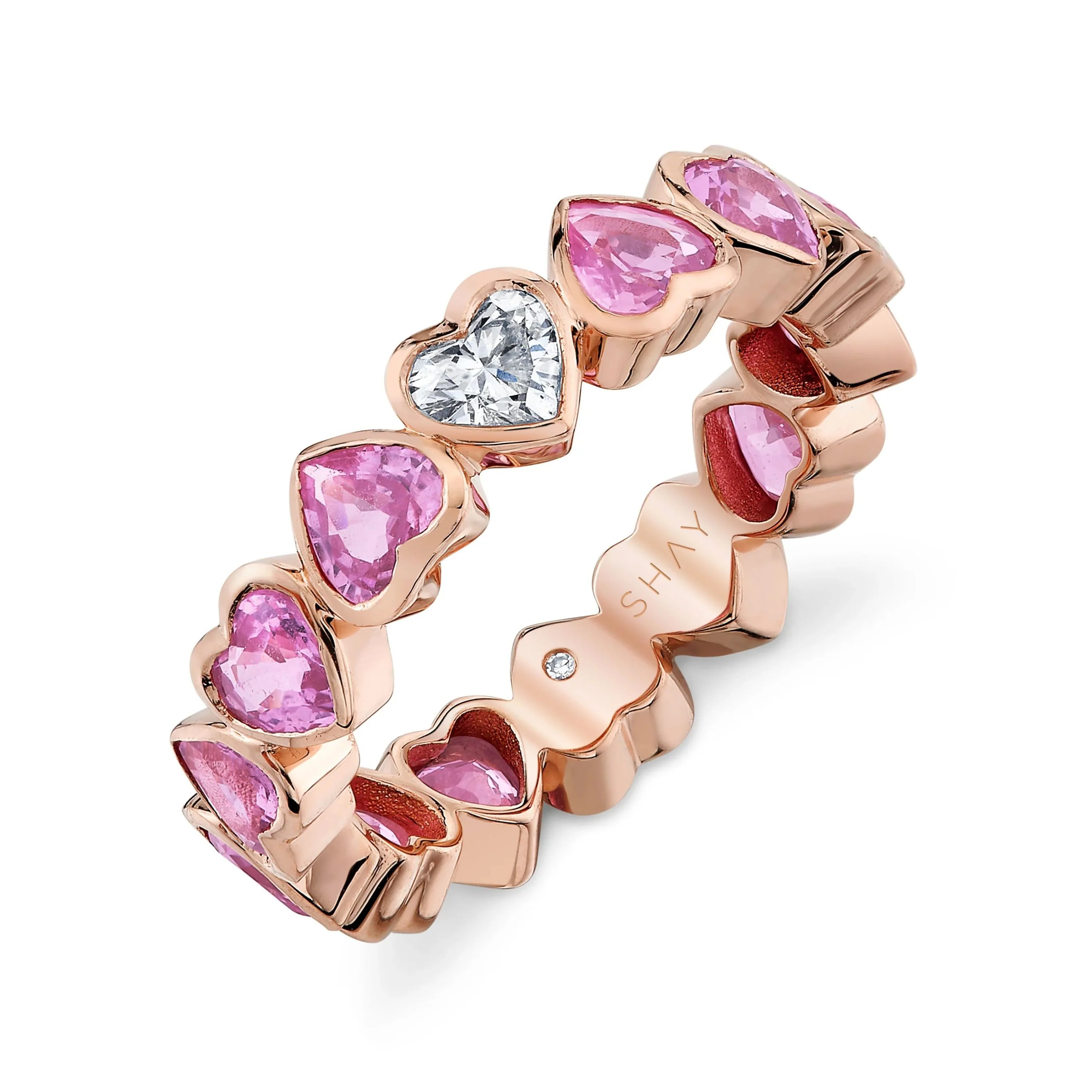 PINK SAPPHIRE & DIAMOND BEZEL HEART BAND - Image 4