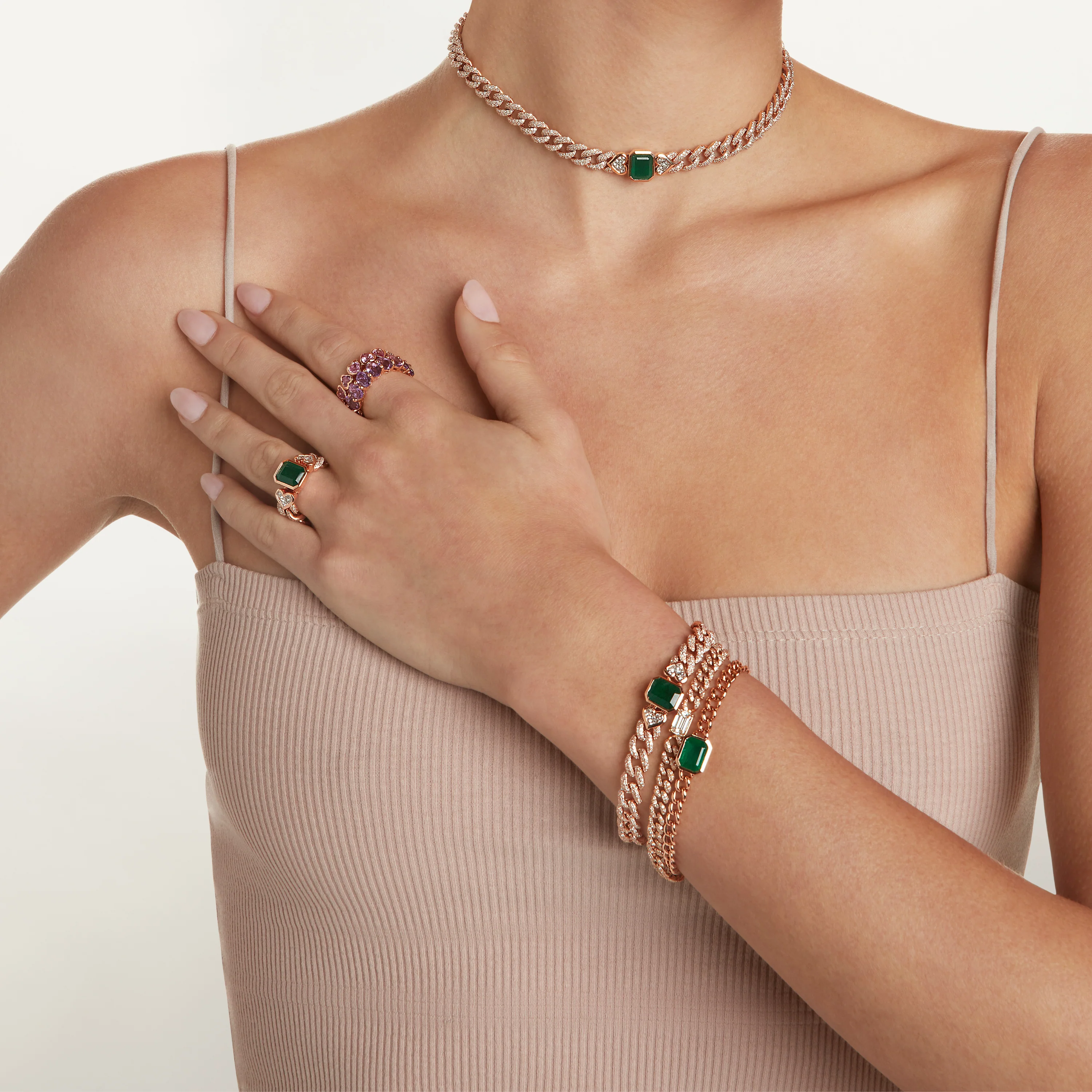 PINK SAPPHIRE & DIAMOND BEZEL HEART BAND - Image 2