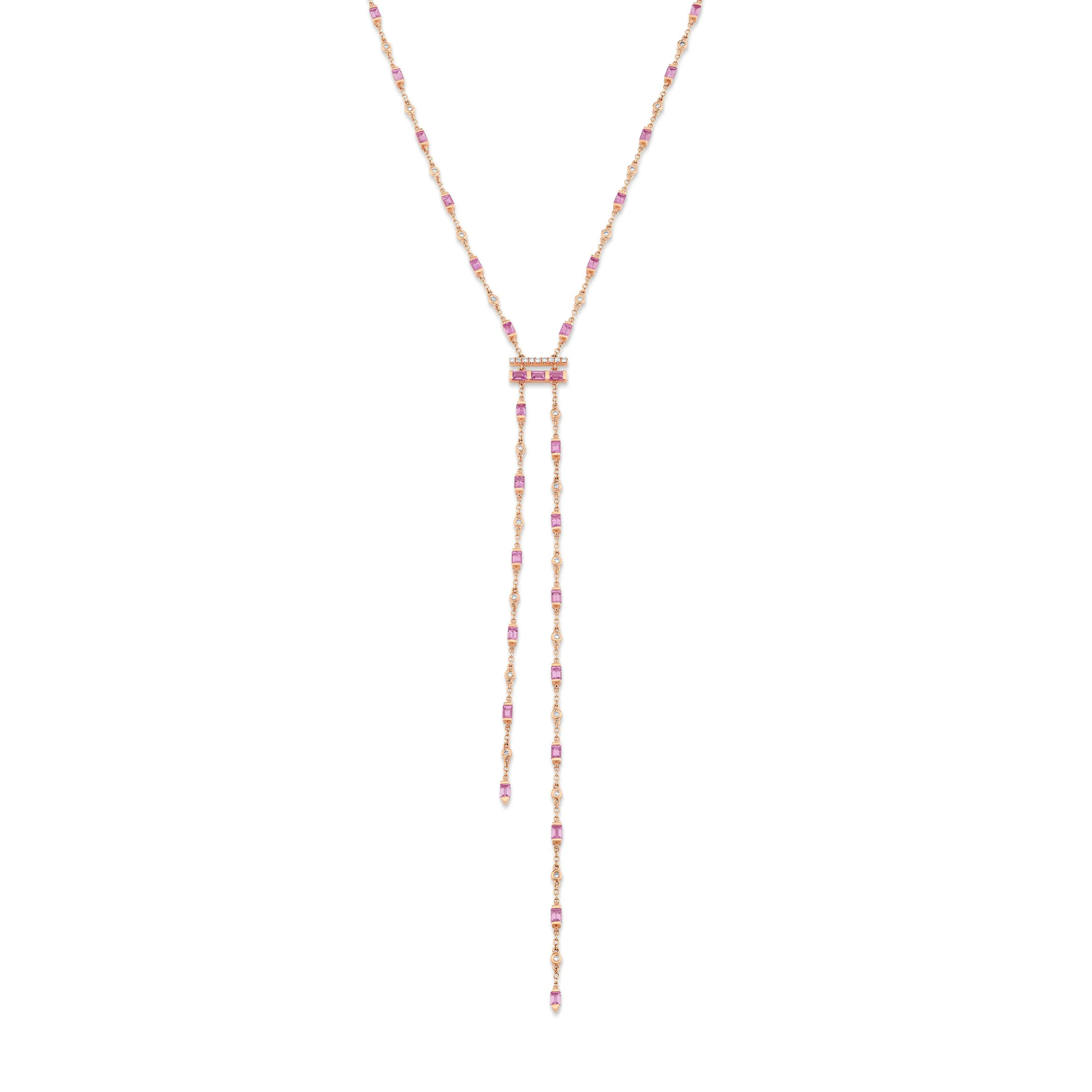 READY TO SHIP PINK SAPPHIRE & DIAMOND CASCADE Y NECKLACE