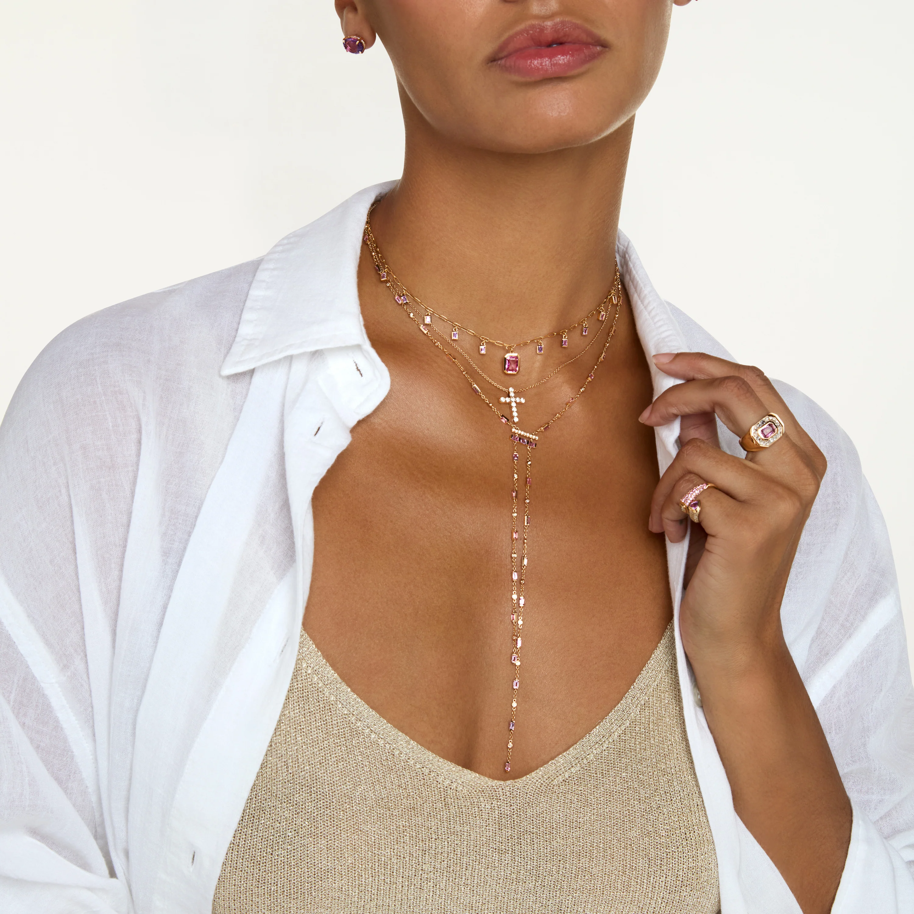 READY TO SHIP PINK SAPPHIRE & DIAMOND CASCADE Y NECKLACE - Image 2