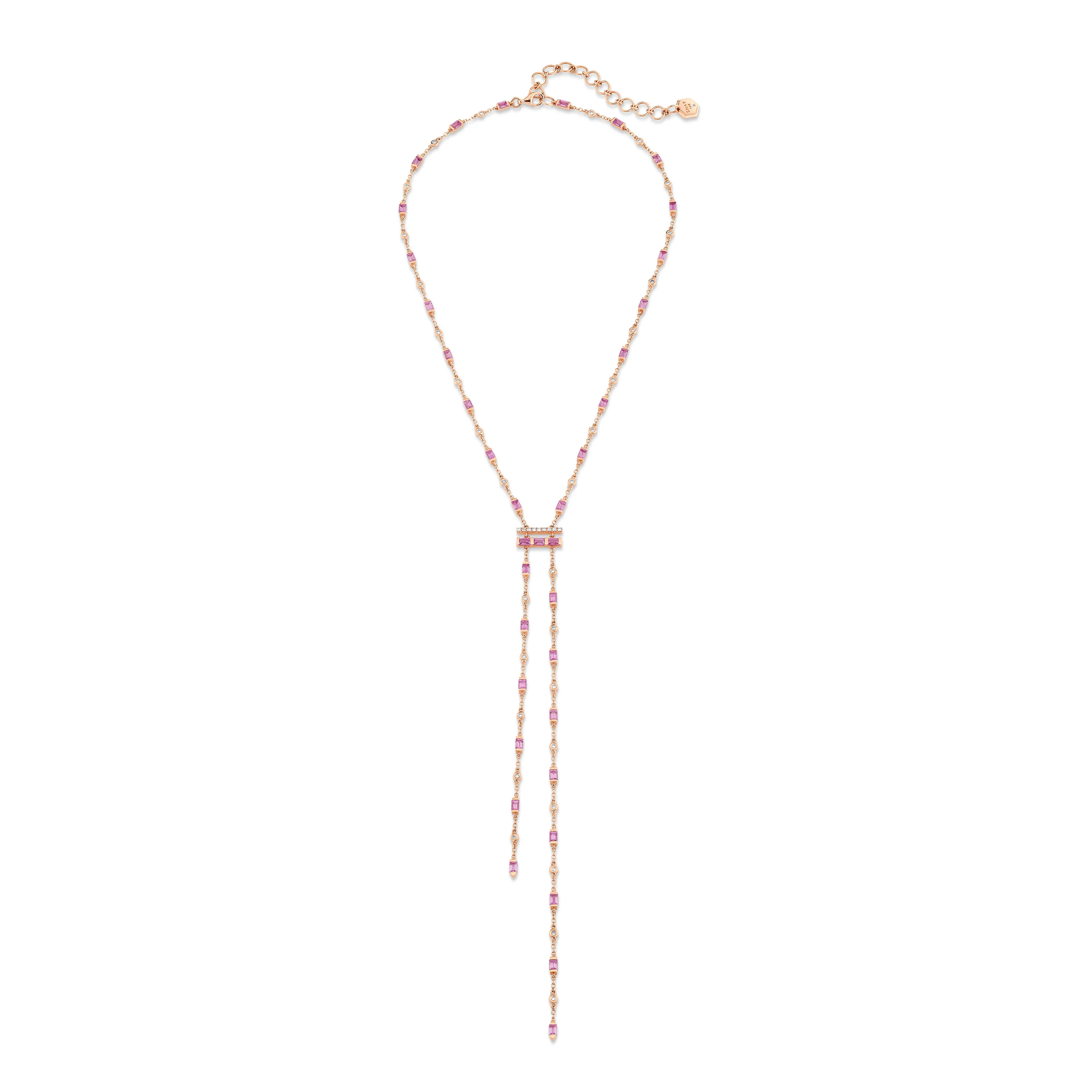 READY TO SHIP PINK SAPPHIRE & DIAMOND CASCADE Y NECKLACE - Image 3