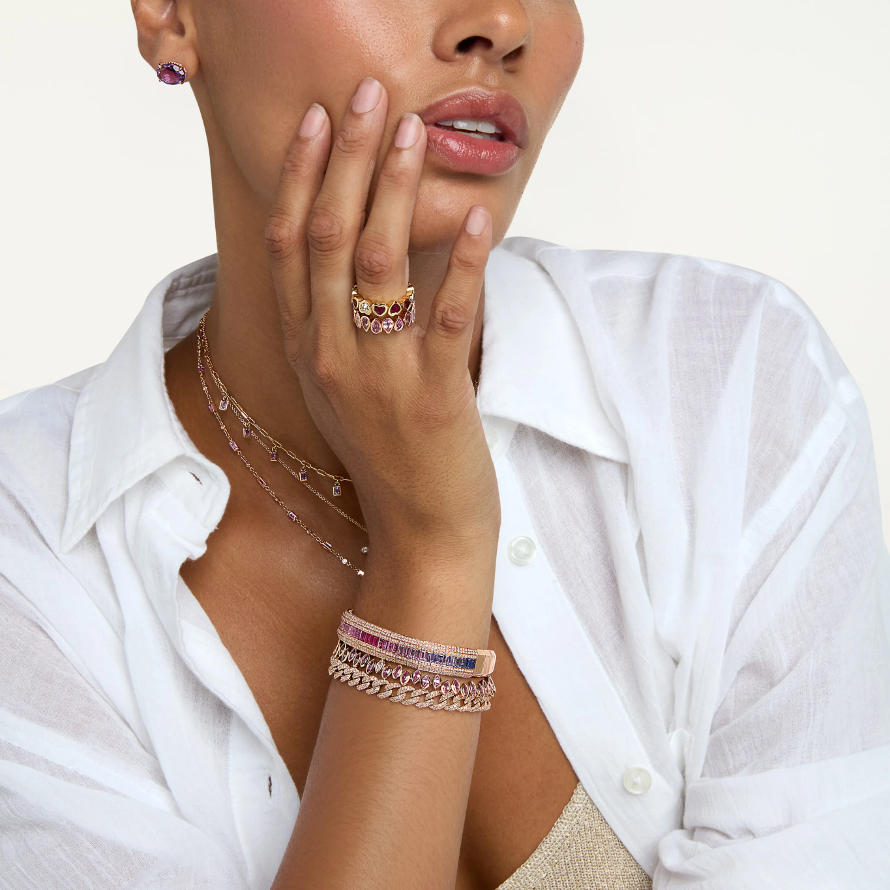 PINK SAPPHIRE & DIAMOND PEAR BEZEL BAND - Image 2