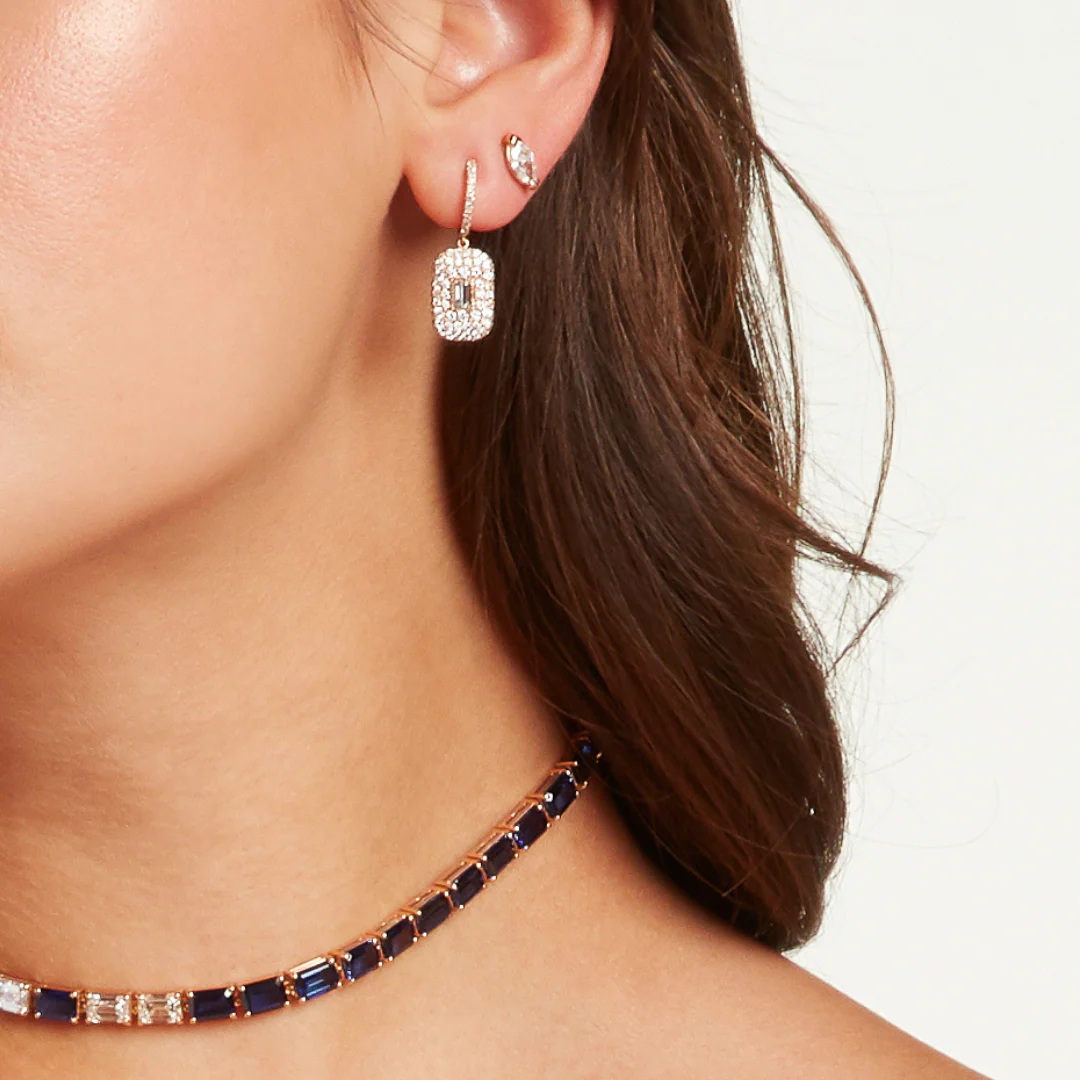 READY TO SHIP PINK SAPPHIRE PAVE BAGUETTE DROP EARRINGS - Image 3