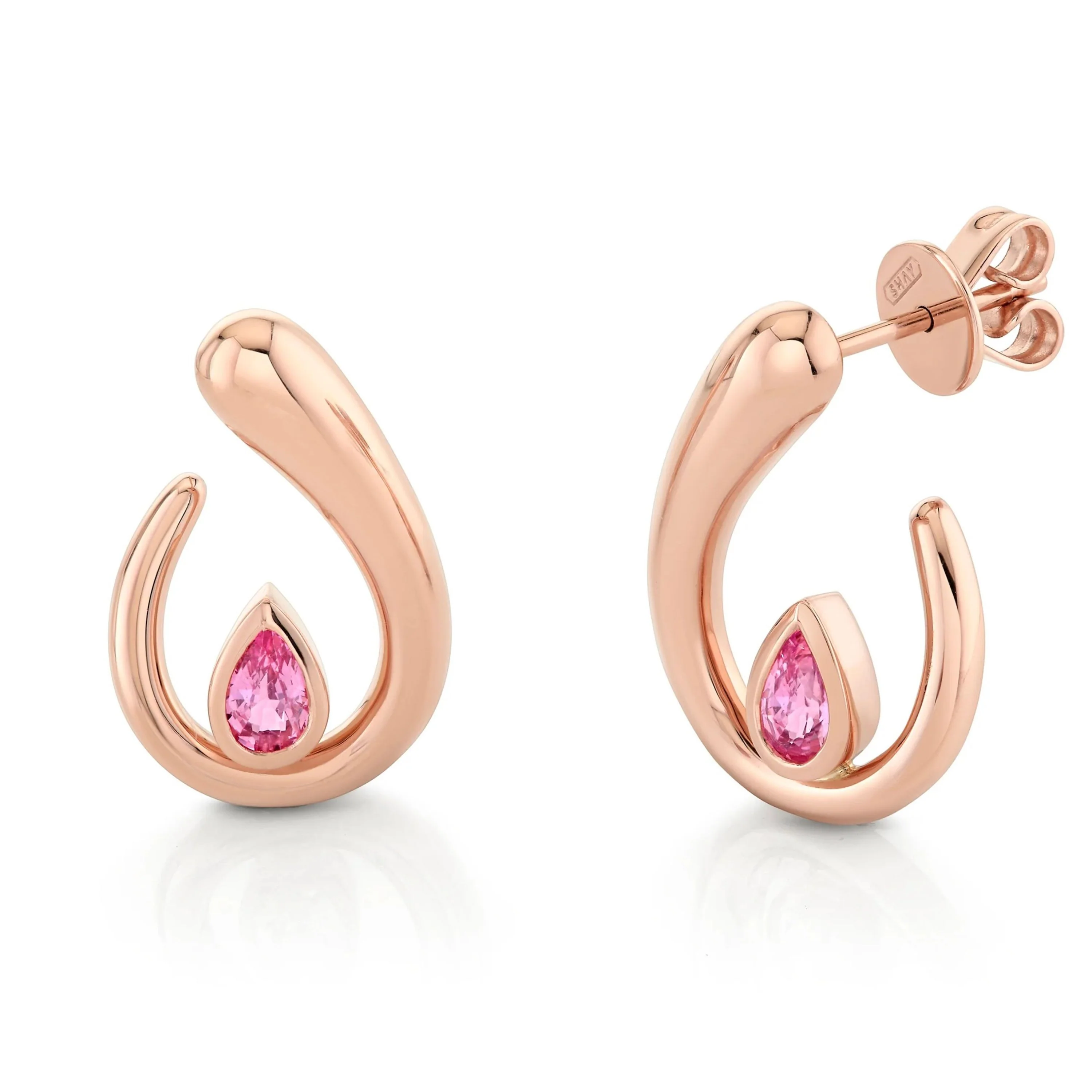 READY TO SHIP PINK SAPPHIRE PEAR LOOP EARRINGS