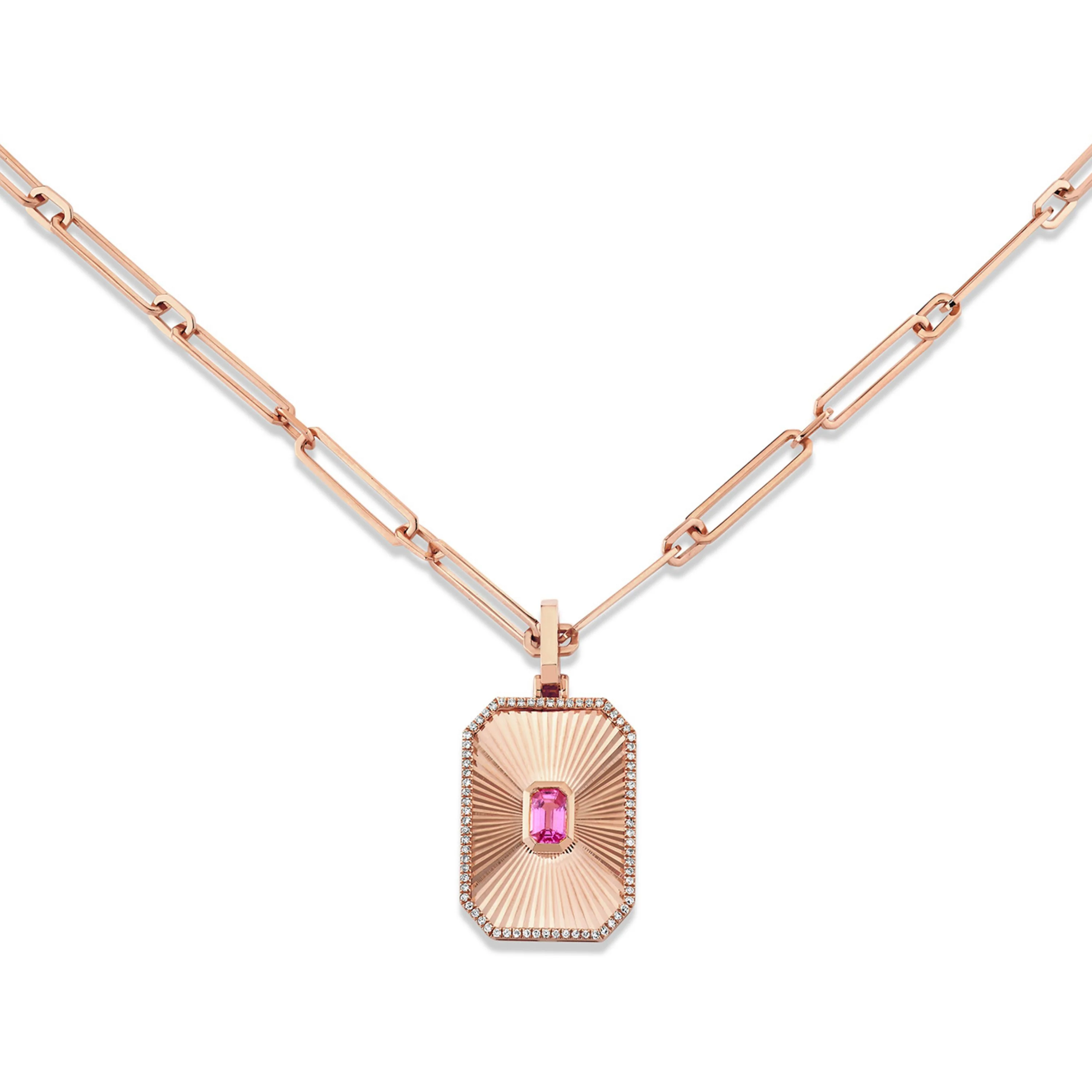 READY TO SHIP PINK SAPPHIRE RADIANT DECO NECKLACE - Image 3