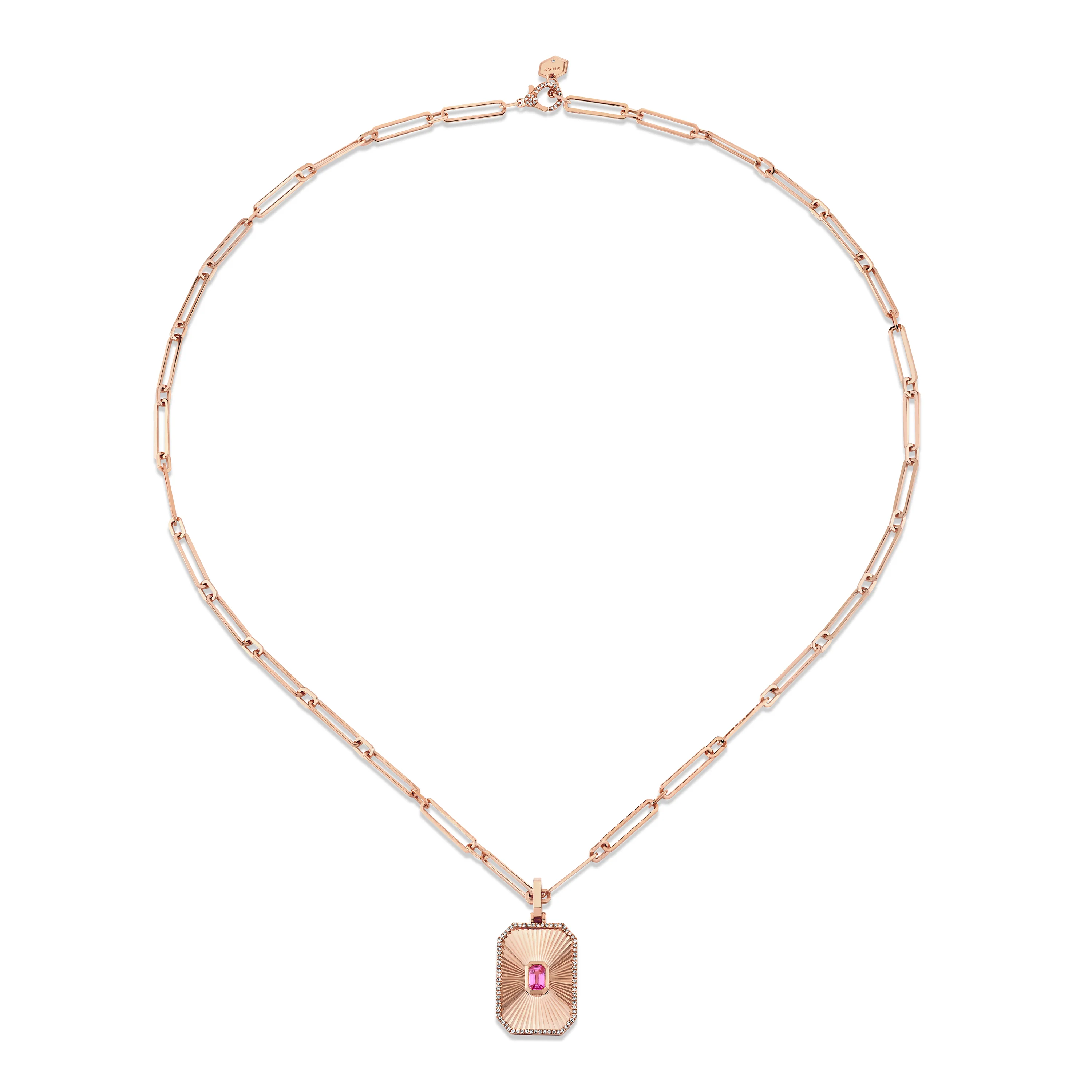 READY TO SHIP PINK SAPPHIRE RADIANT DECO NECKLACE - Image 5