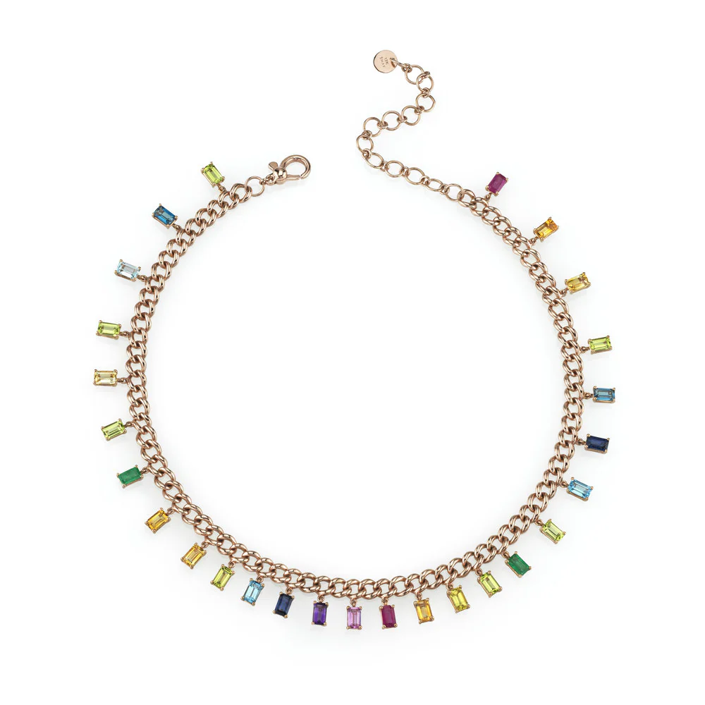 READY TO SHIP RAINBOW BAGUETTE LINK CHOKER