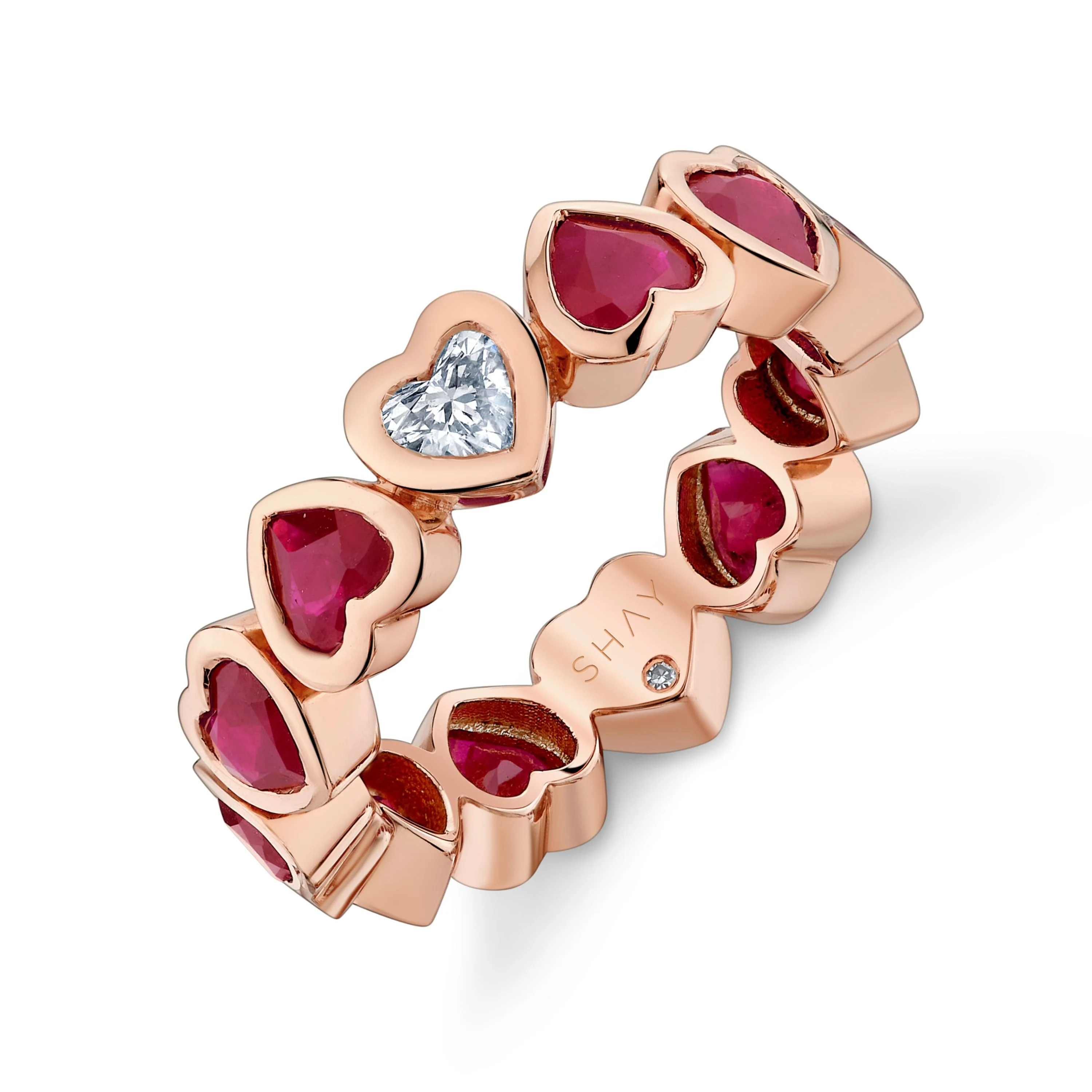 READY TO SHIP RUBY & DIAMOND BEZEL HEART BAND - Image 3