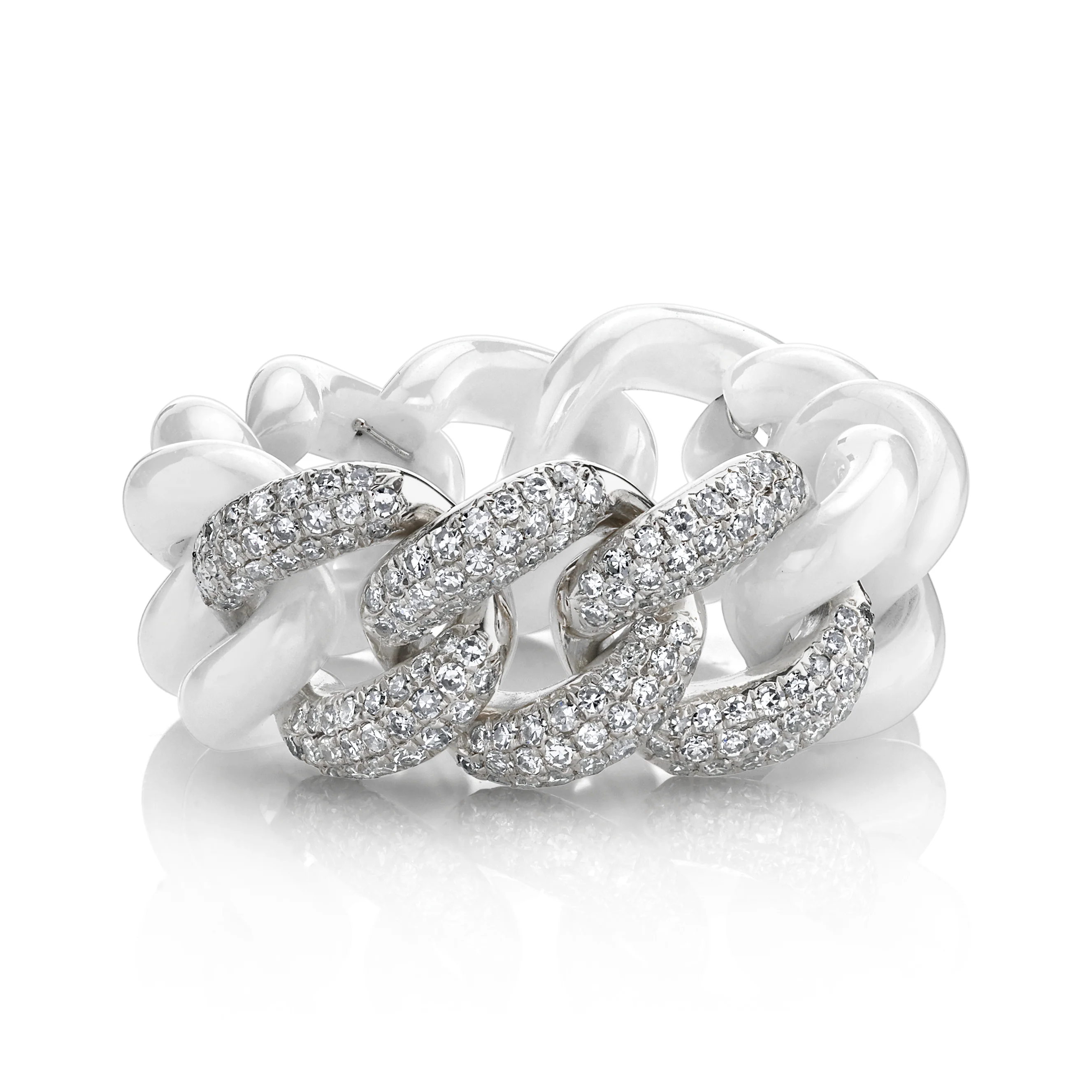 READY TO SHIP WHITE CERAMIC PAVE ESSENTIAL LINK RING - Image 3