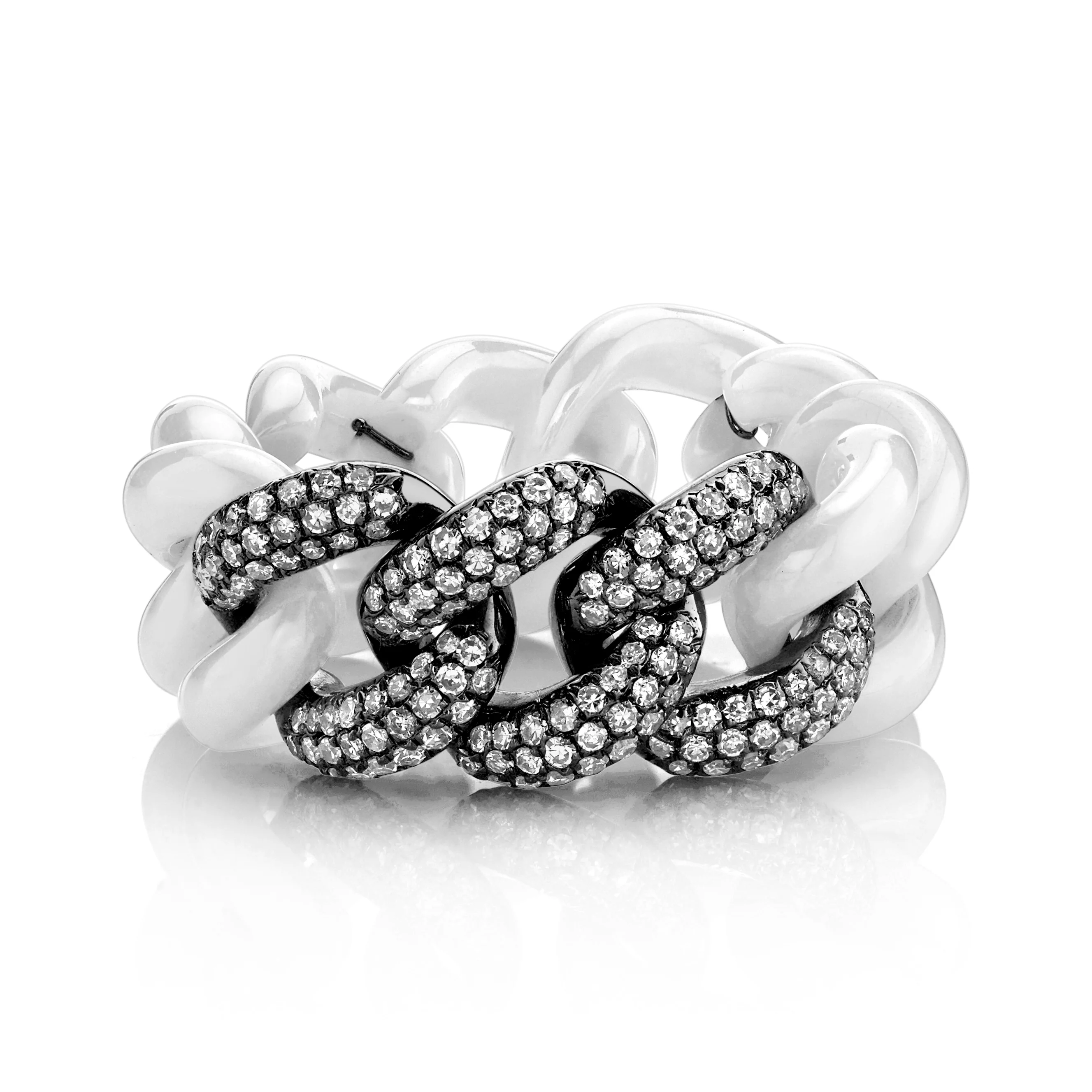 READY TO SHIP WHITE CERAMIC PAVE ESSENTIAL LINK RING - Image 4