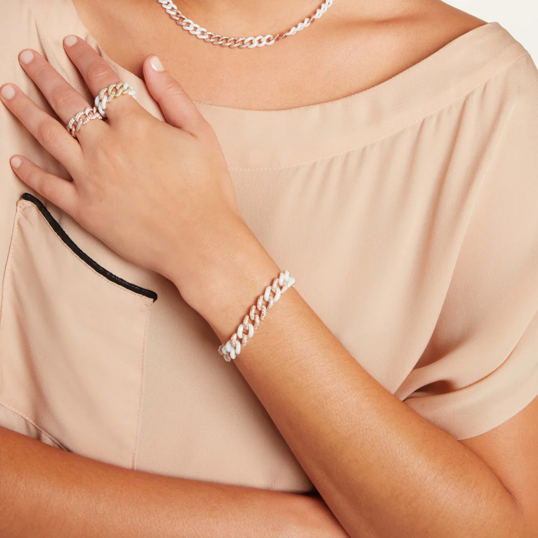 READY TO SHIP WHITE CERAMIC PAVE ESSENTIAL LINK BRACELET - Image 2