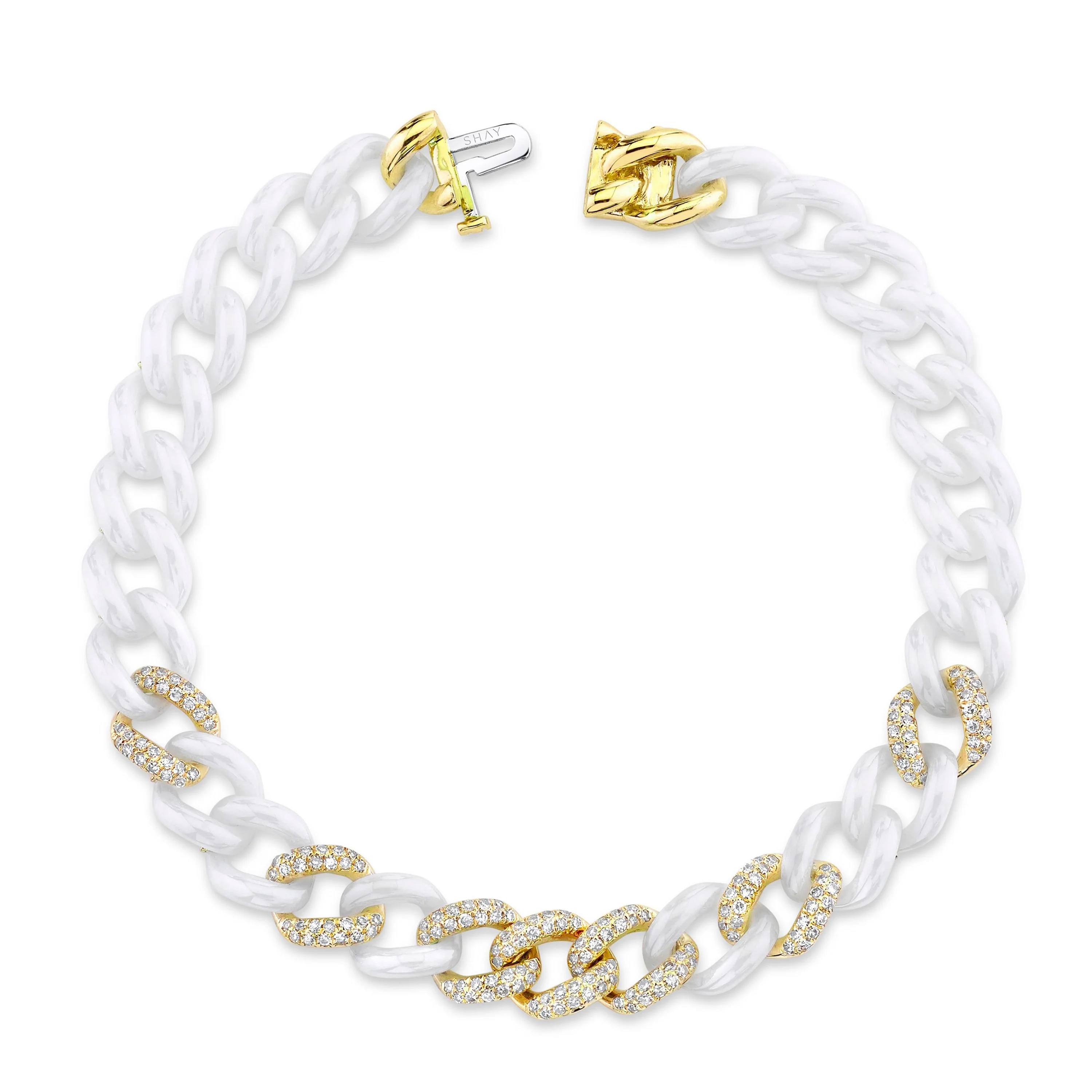 READY TO SHIP WHITE CERAMIC PAVE MEDIUM LINK BRACELET - Image 3