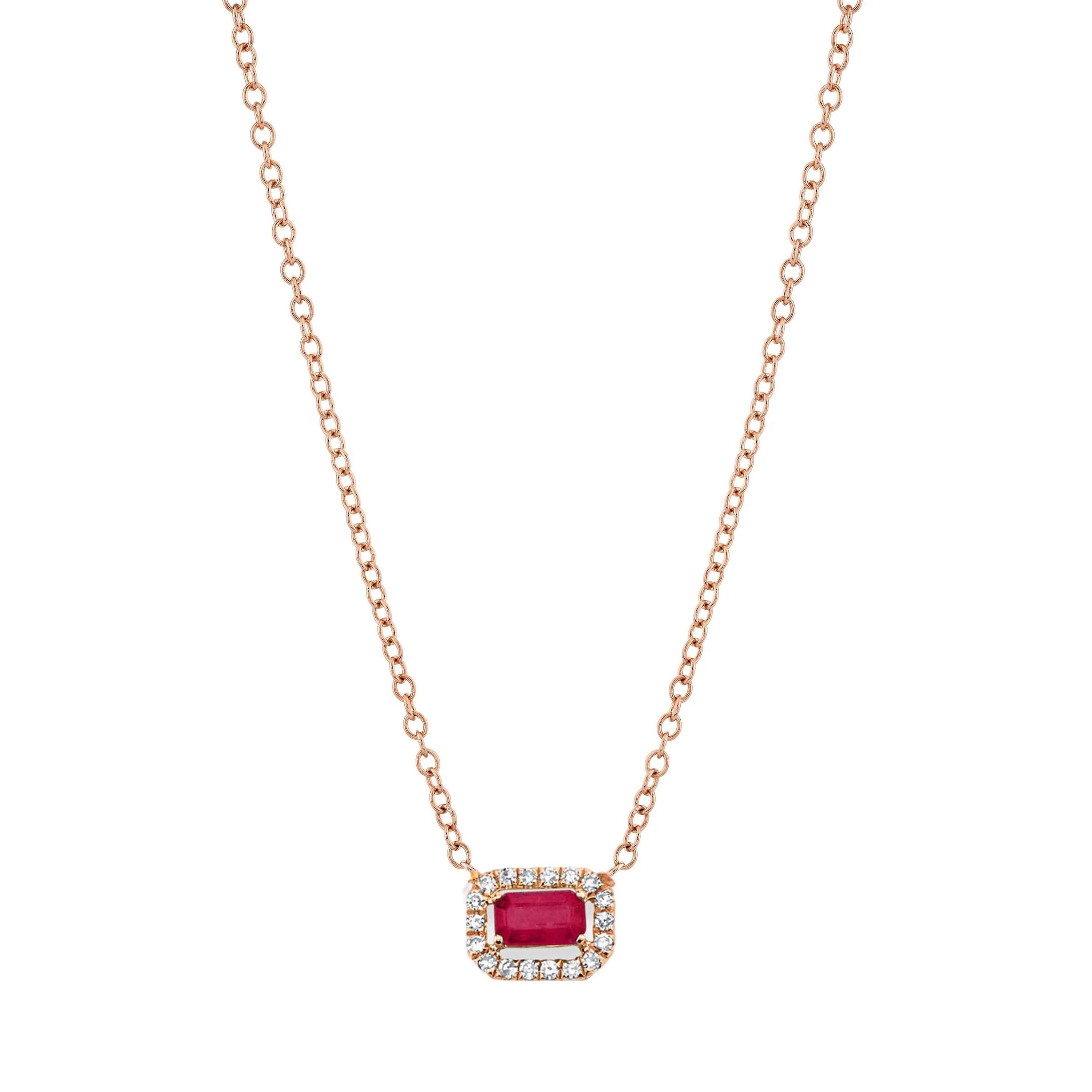 RUBY & DIAMOND MINI HALO NECKLACE - Image 2