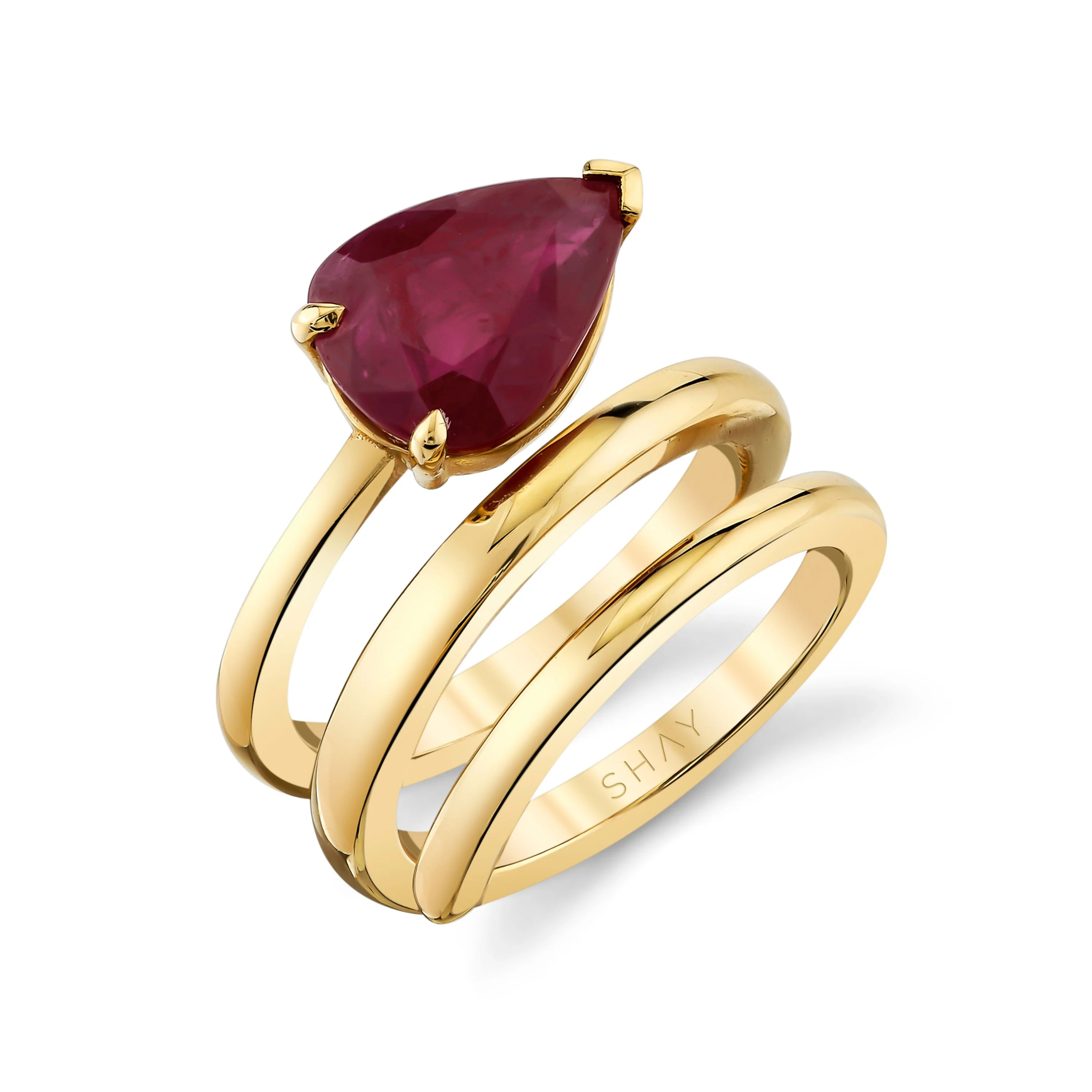 RUBY PEAR SPIRAL PINKY RING - Image 2