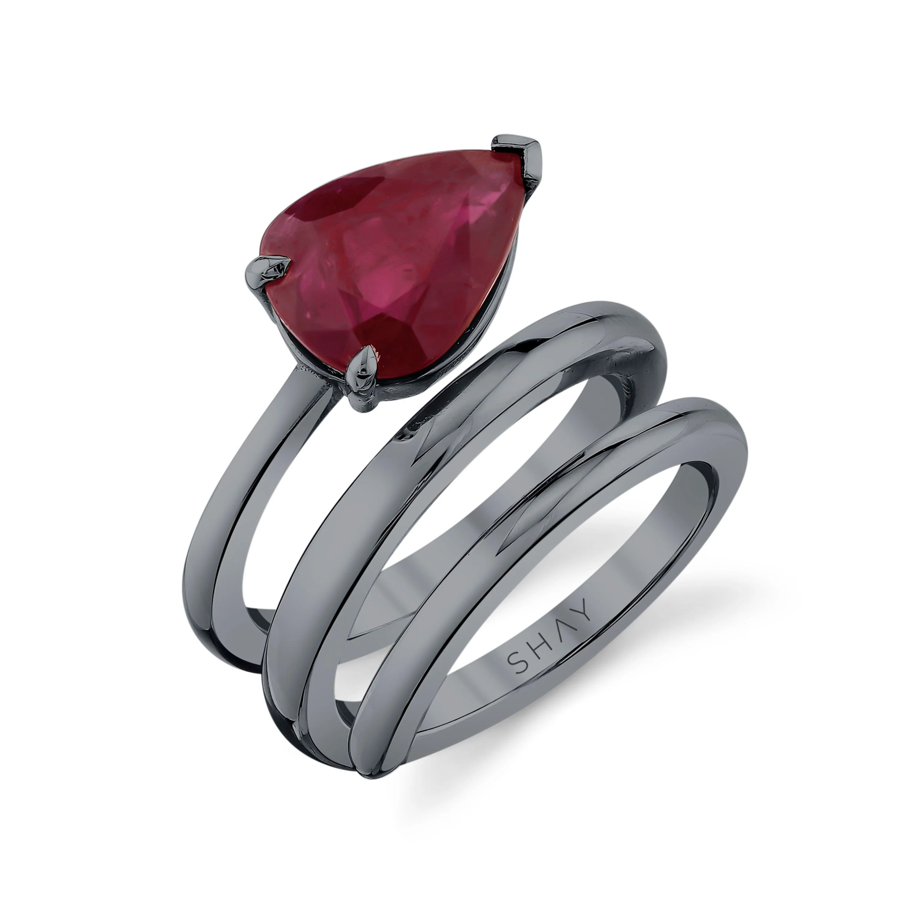 RUBY PEAR SPIRAL PINKY RING - Image 4
