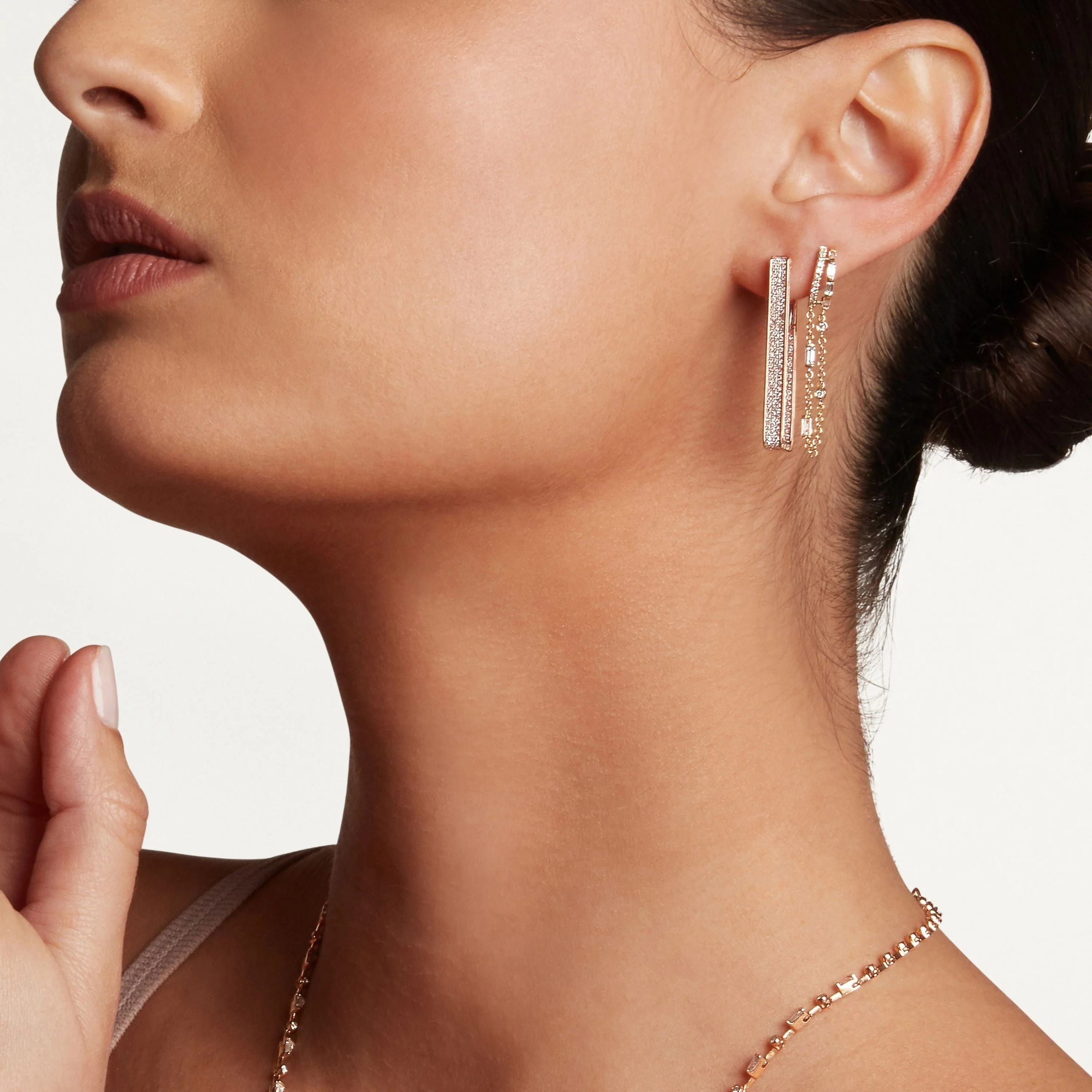 SINGLE DIAMOND DOUBLE FRINGE HUGGIE - Image 2