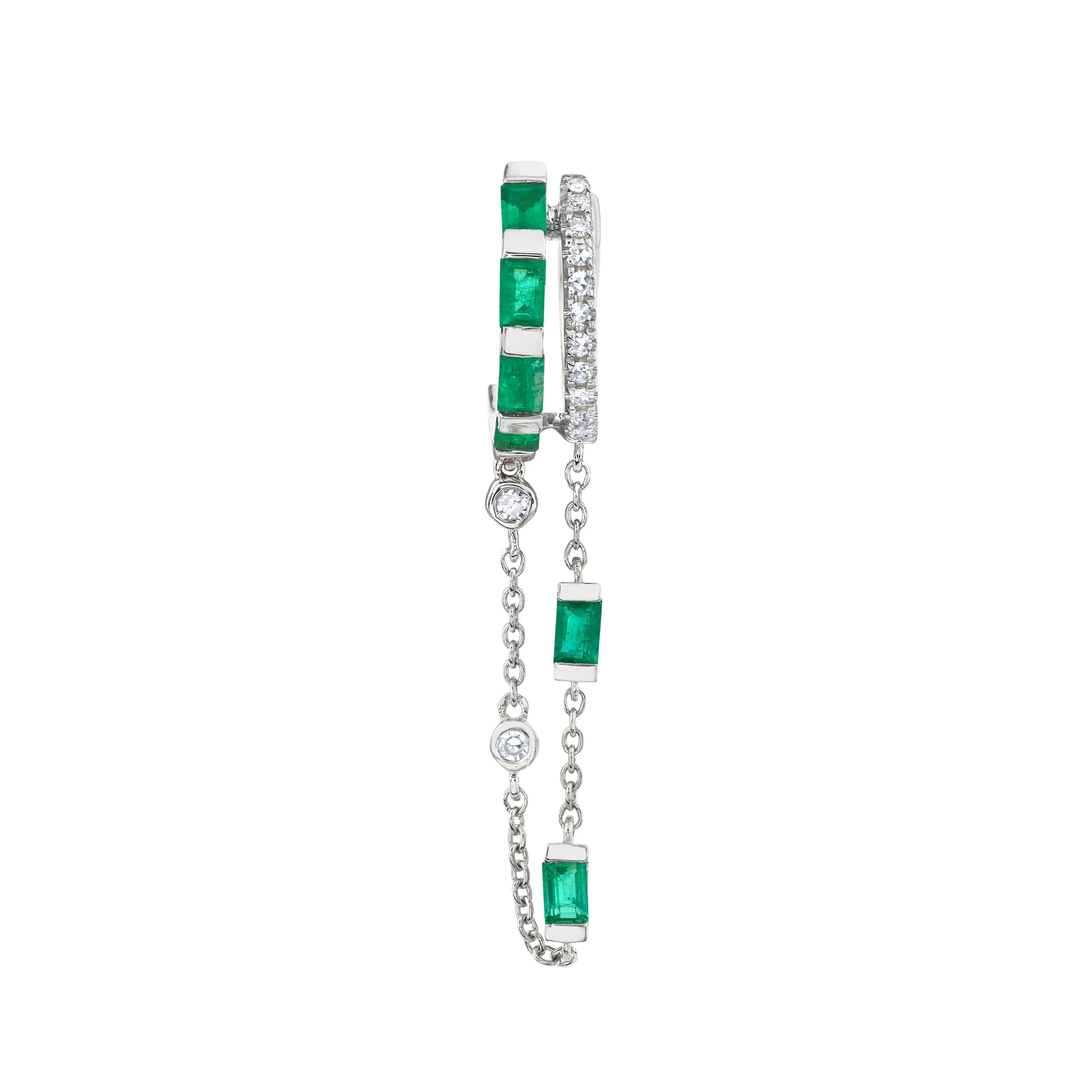 SINGLE EMERALD & DIAMOND DOUBLE FRINGE HUGGIE - Image 5