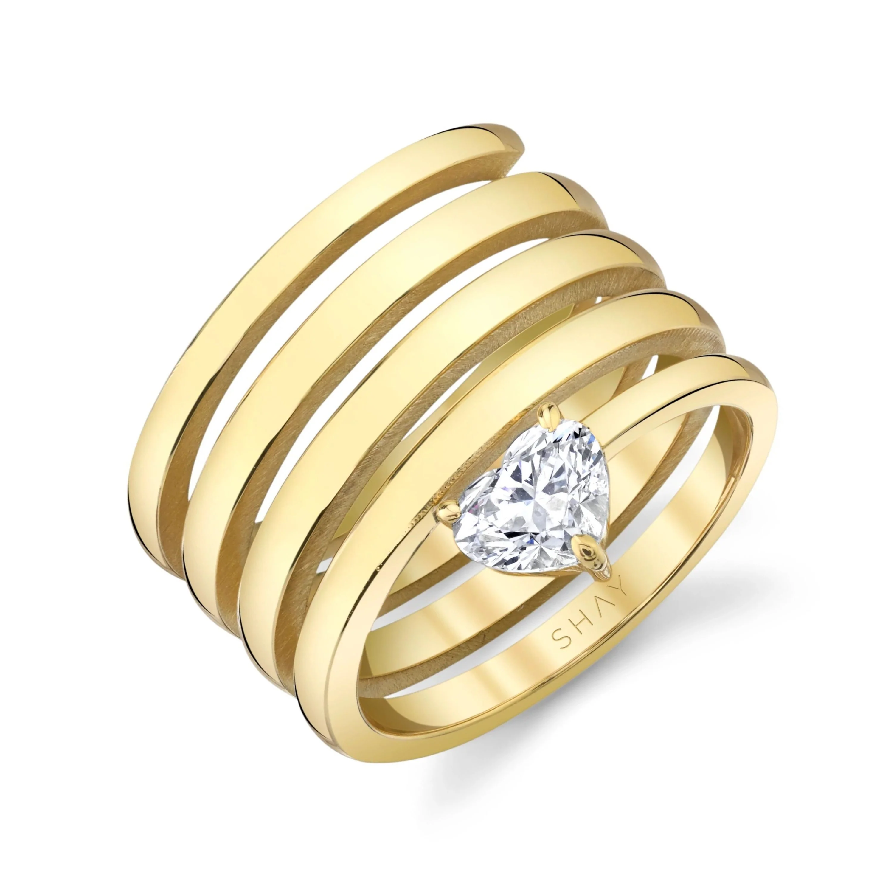 SOLID GOLD DIAMOND HEART SPIRAL RING