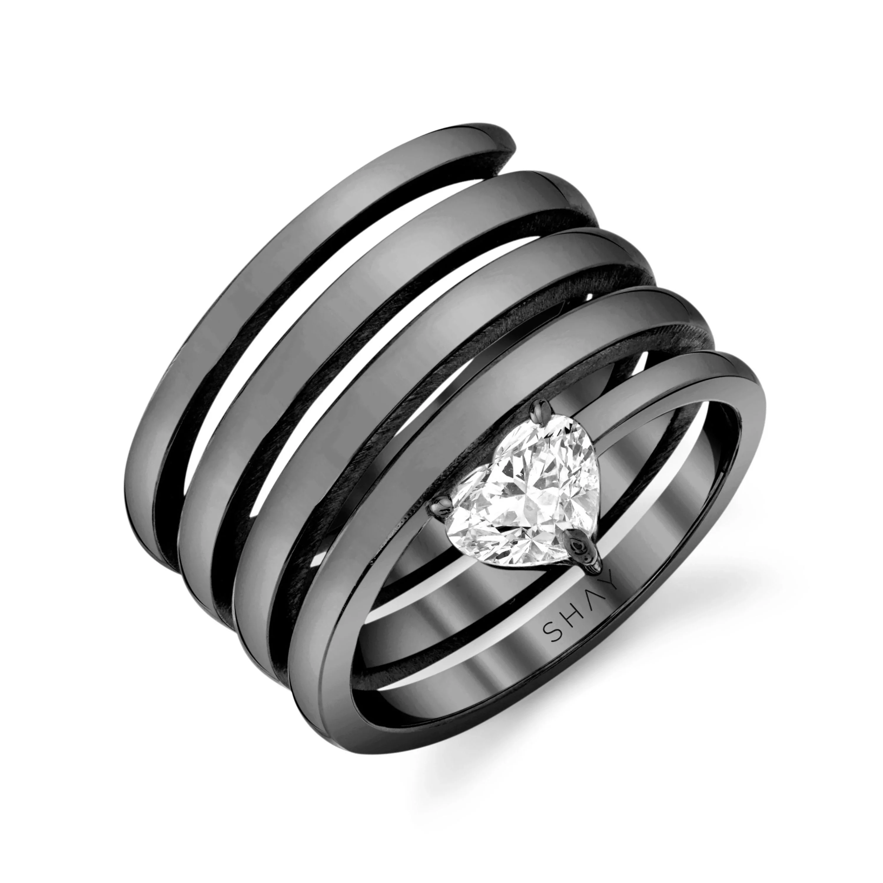 SOLID GOLD DIAMOND HEART SPIRAL RING - Image 5