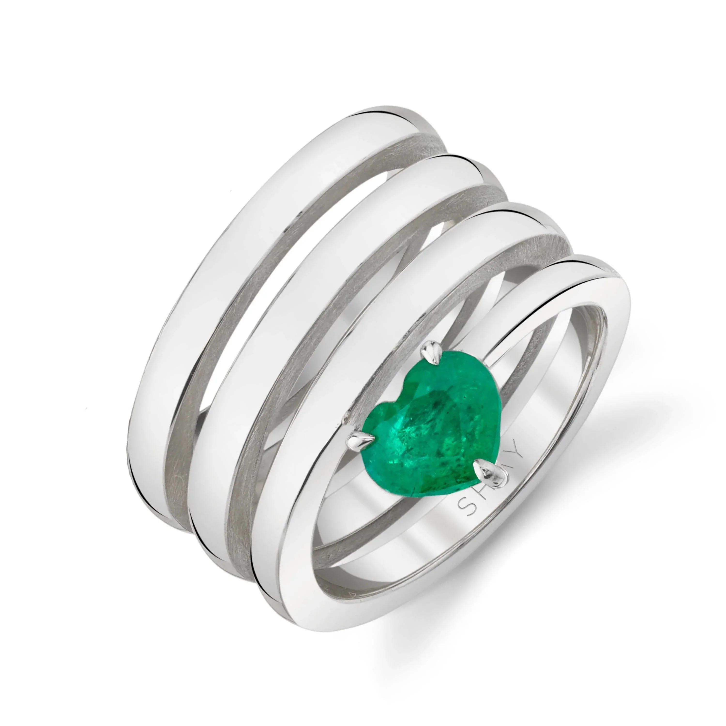 SOLID GOLD EMERALD SPIRAL HEART PINKY RING - Image 4