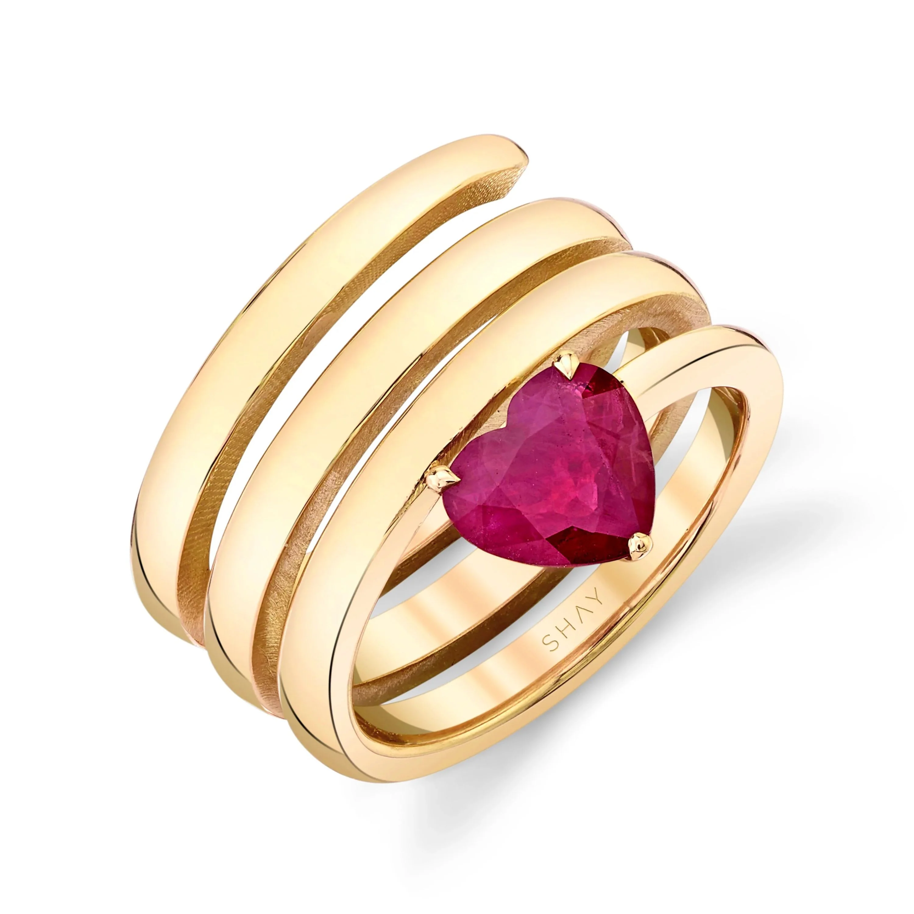 SOLID GOLD RUBY HEART SPIRAL PINKY RING - Image 3