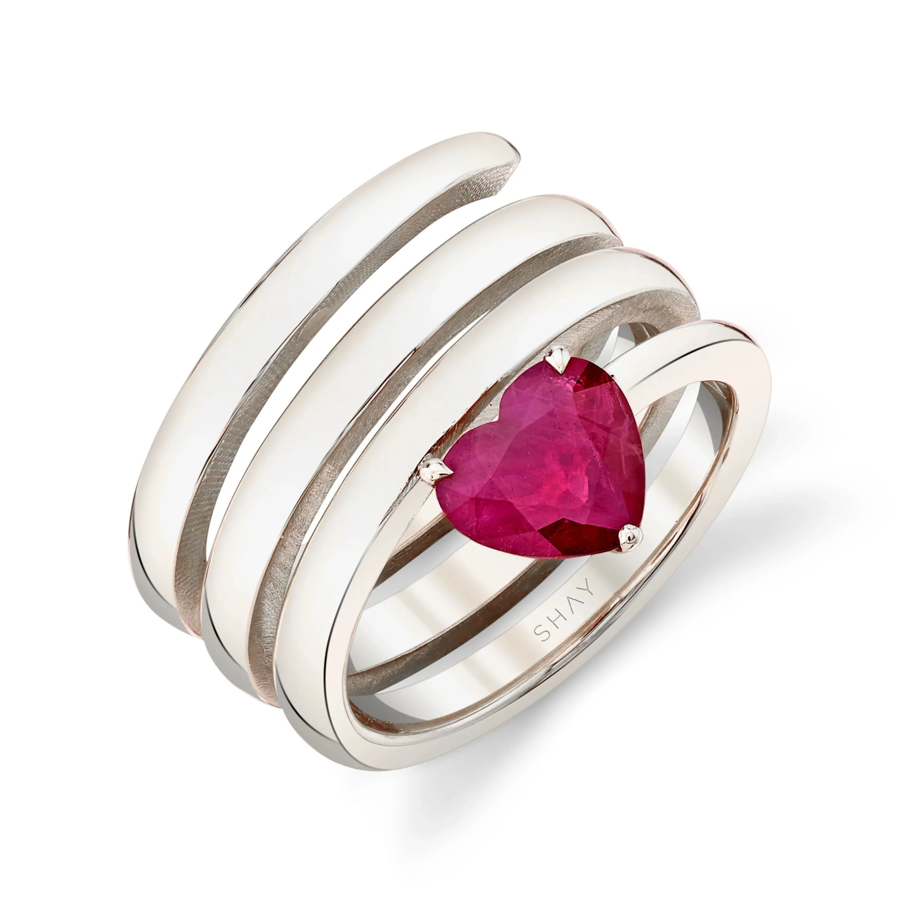 SOLID GOLD RUBY HEART SPIRAL PINKY RING - Image 4