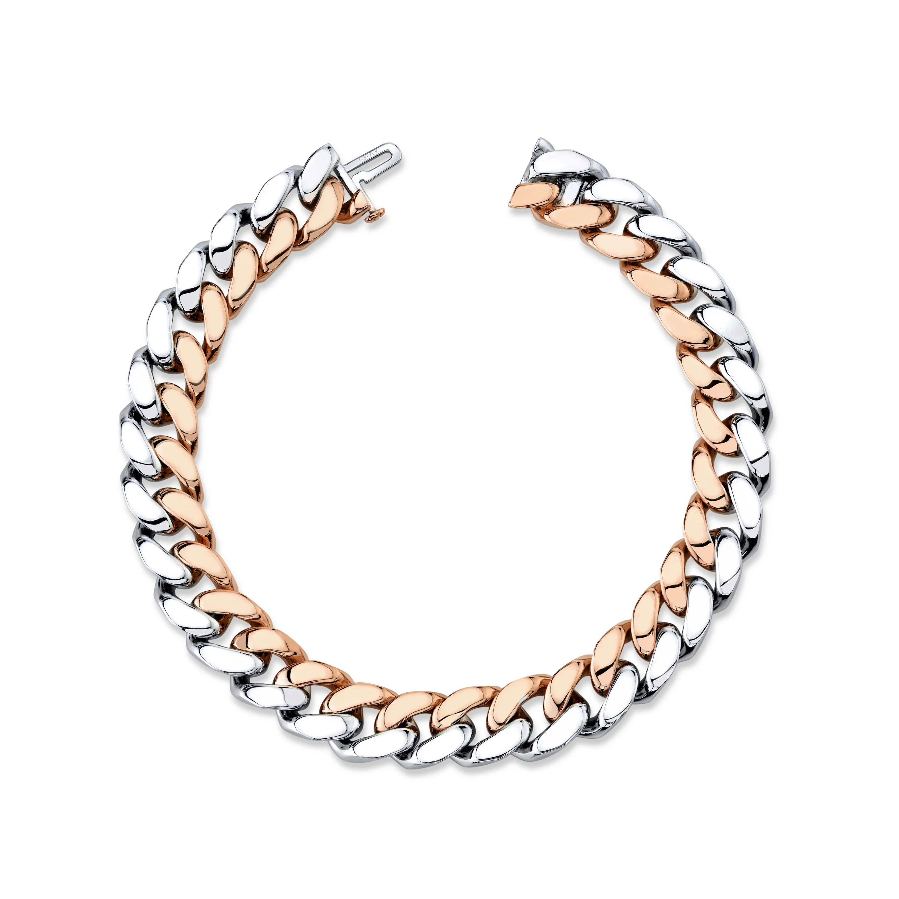 MEN'S SOLID GOLD TWO TONE FLAT ESSENTIAL LINK BRACELET - Image 2