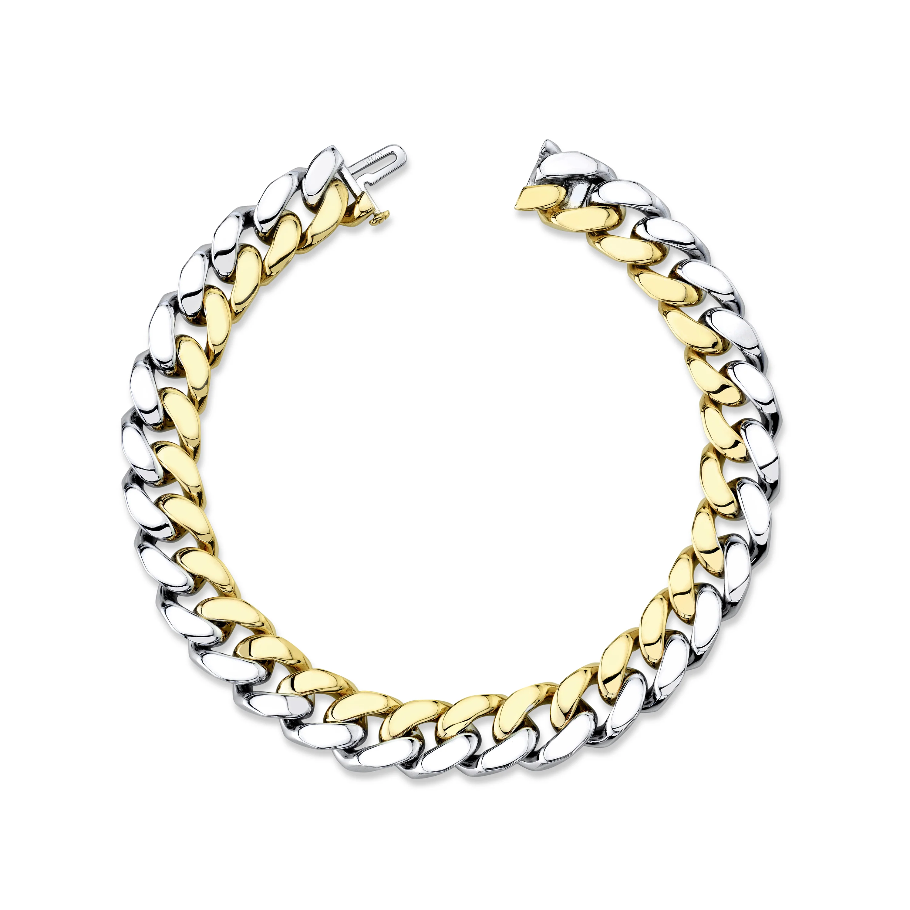 MEN'S SOLID GOLD TWO TONE FLAT ESSENTIAL LINK BRACELET - Image 3