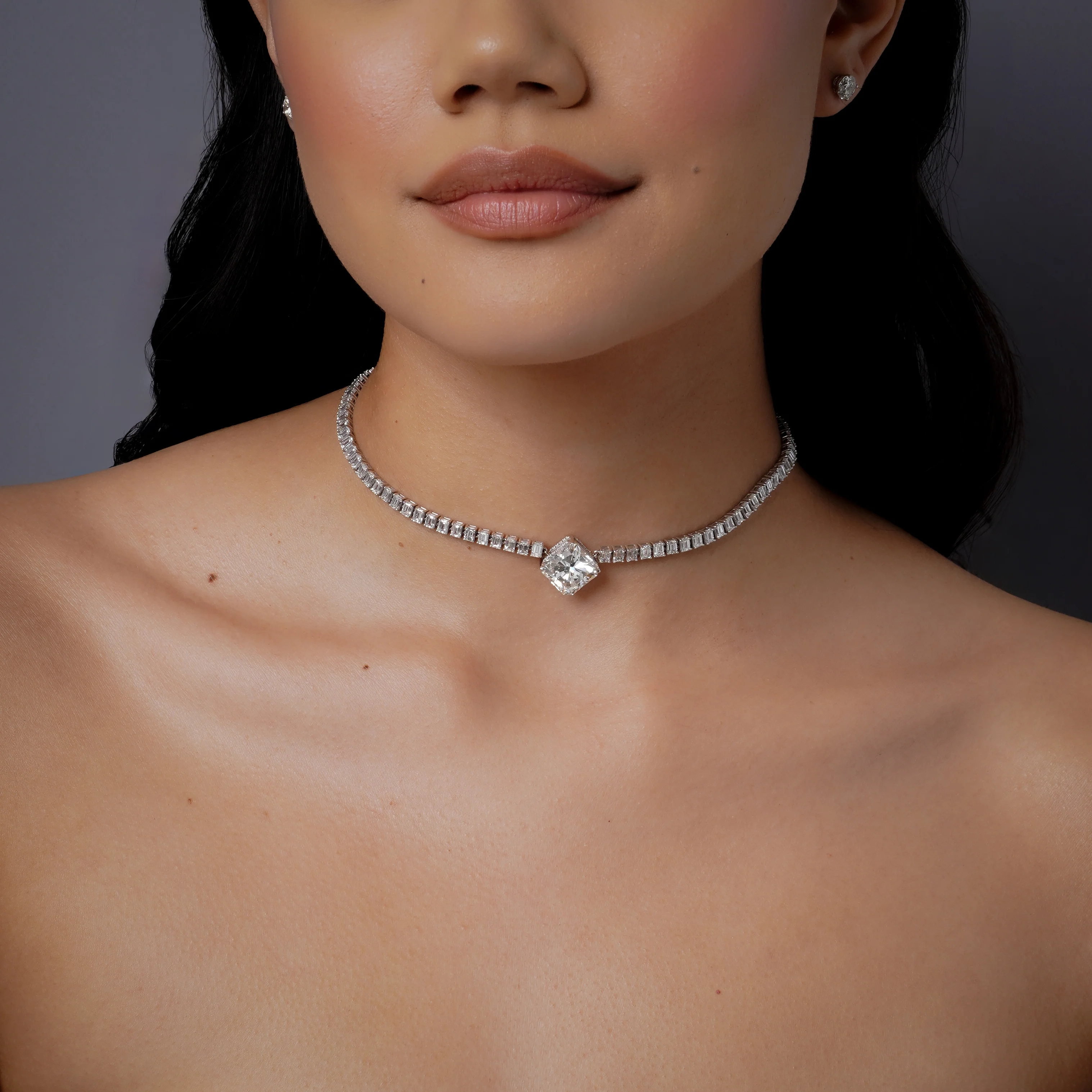 SQUARE CENTER DIAMOND TENNIS NECKLACE