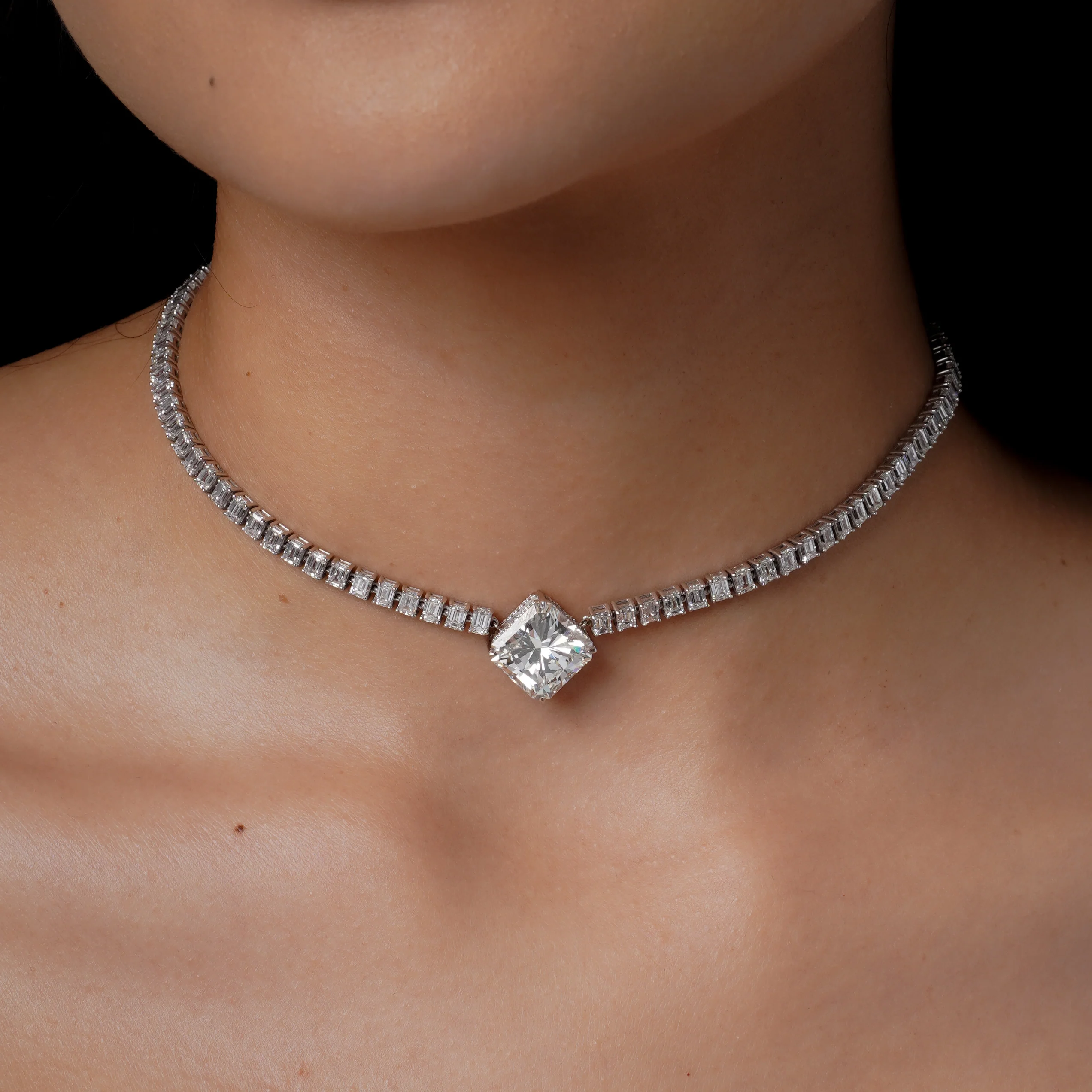 SQUARE CENTER DIAMOND TENNIS NECKLACE - Image 2
