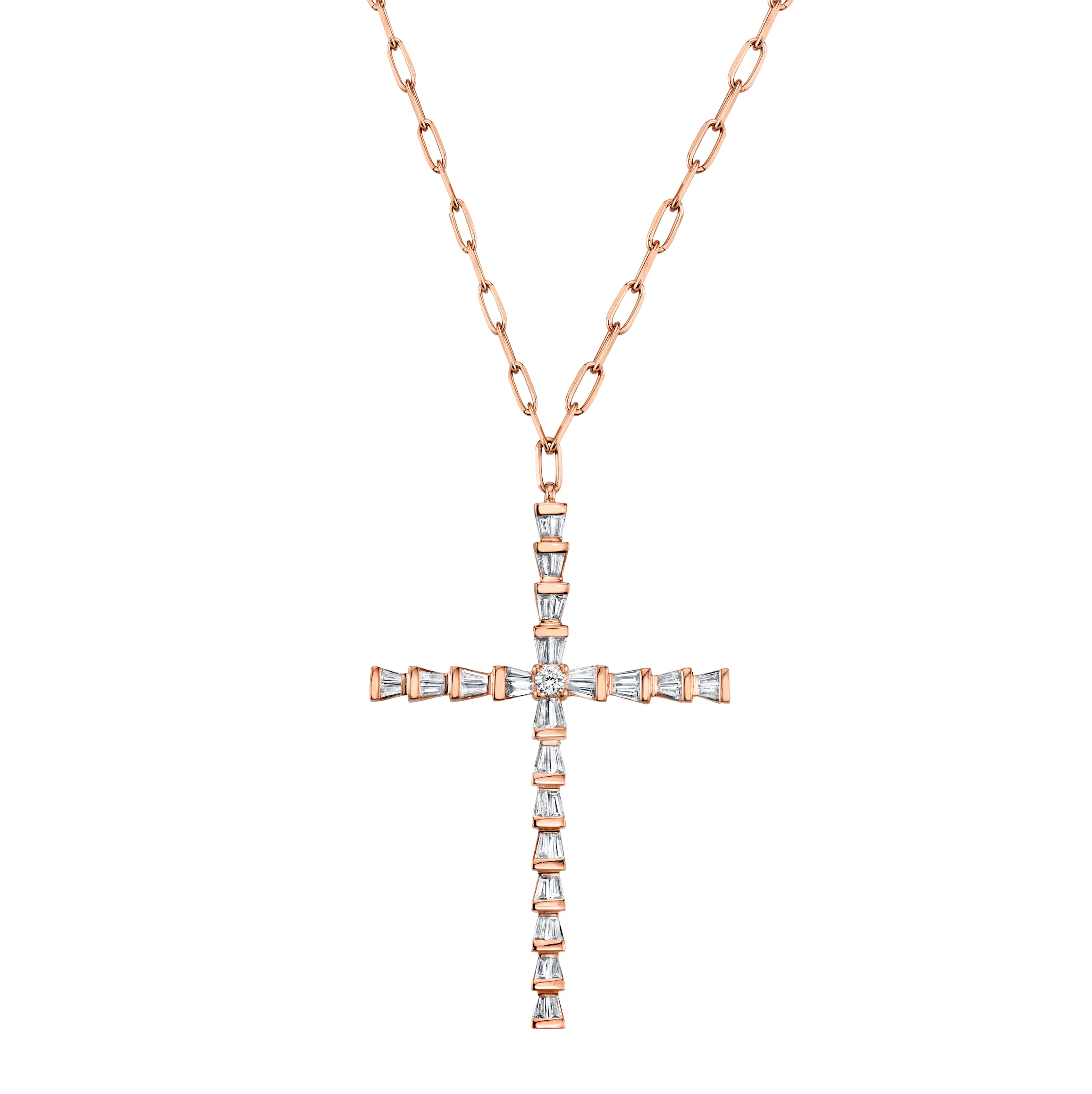 READY TO SHIP DIAMOND TAPERED BAGUETTE CROSS NECKLACE - Image 2