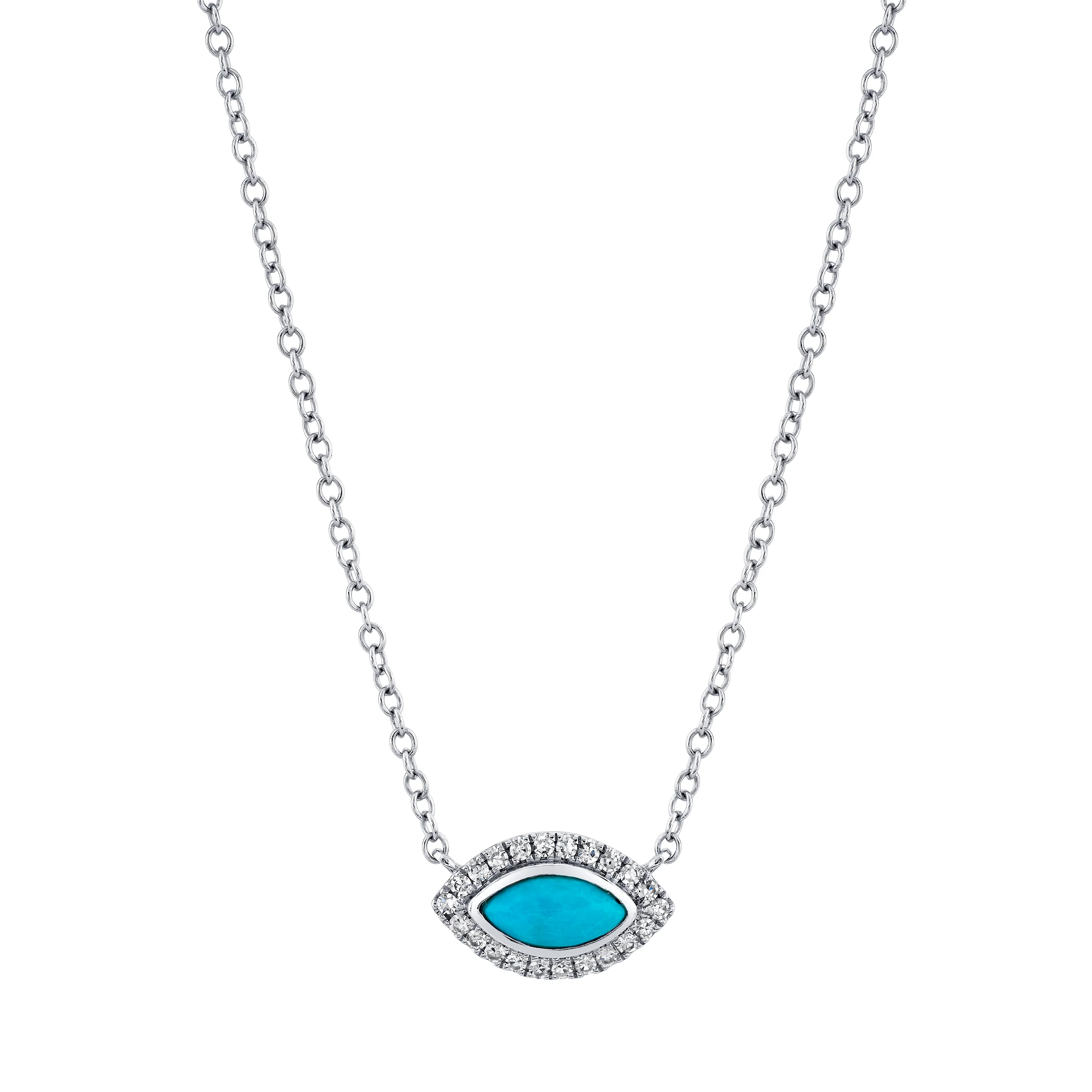 TURQUOISE & DIAMOND MINI EVIL EYE NECKLACE - Image 2