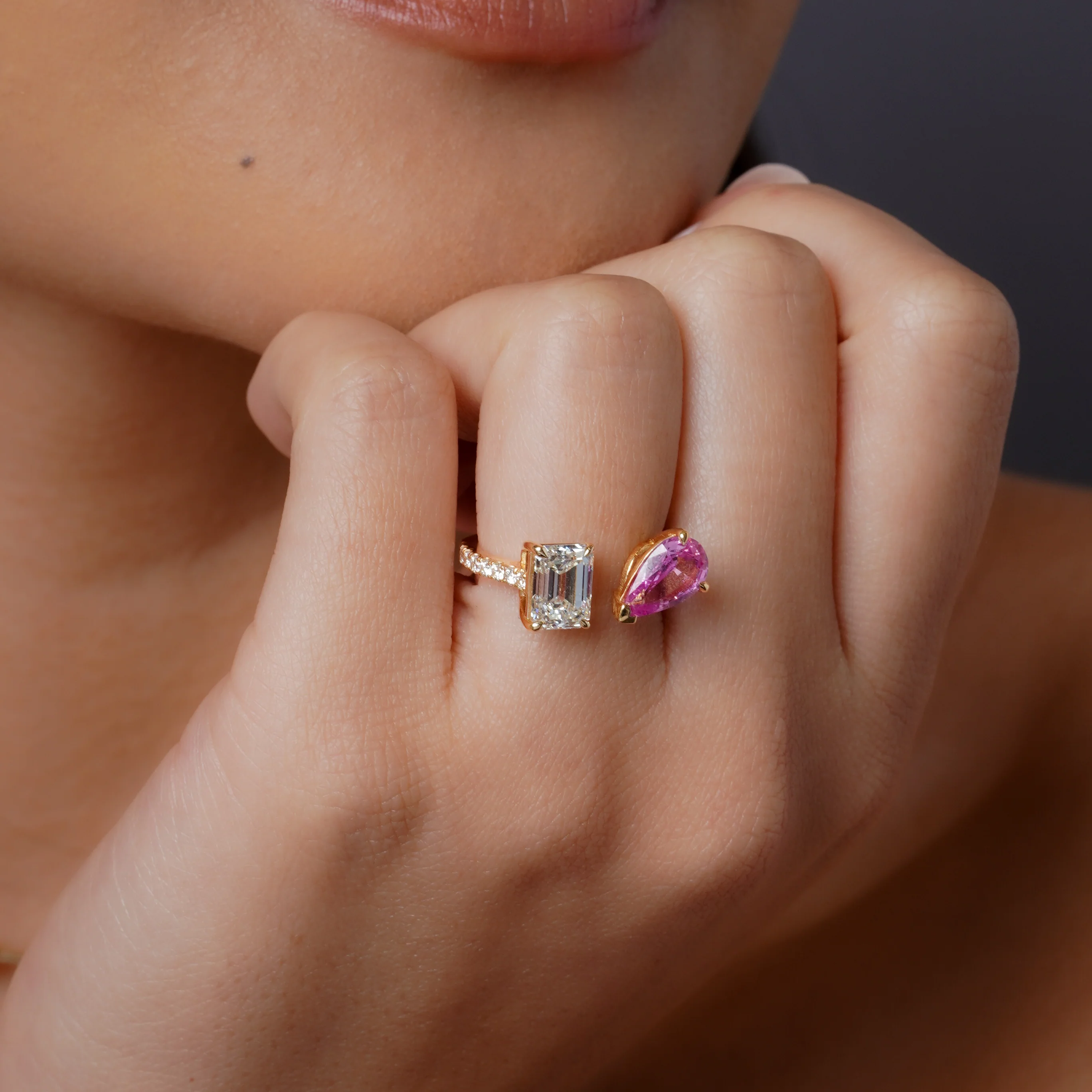 PINK SAPPHIRE & DIAMOND TWIN RING - Image 2