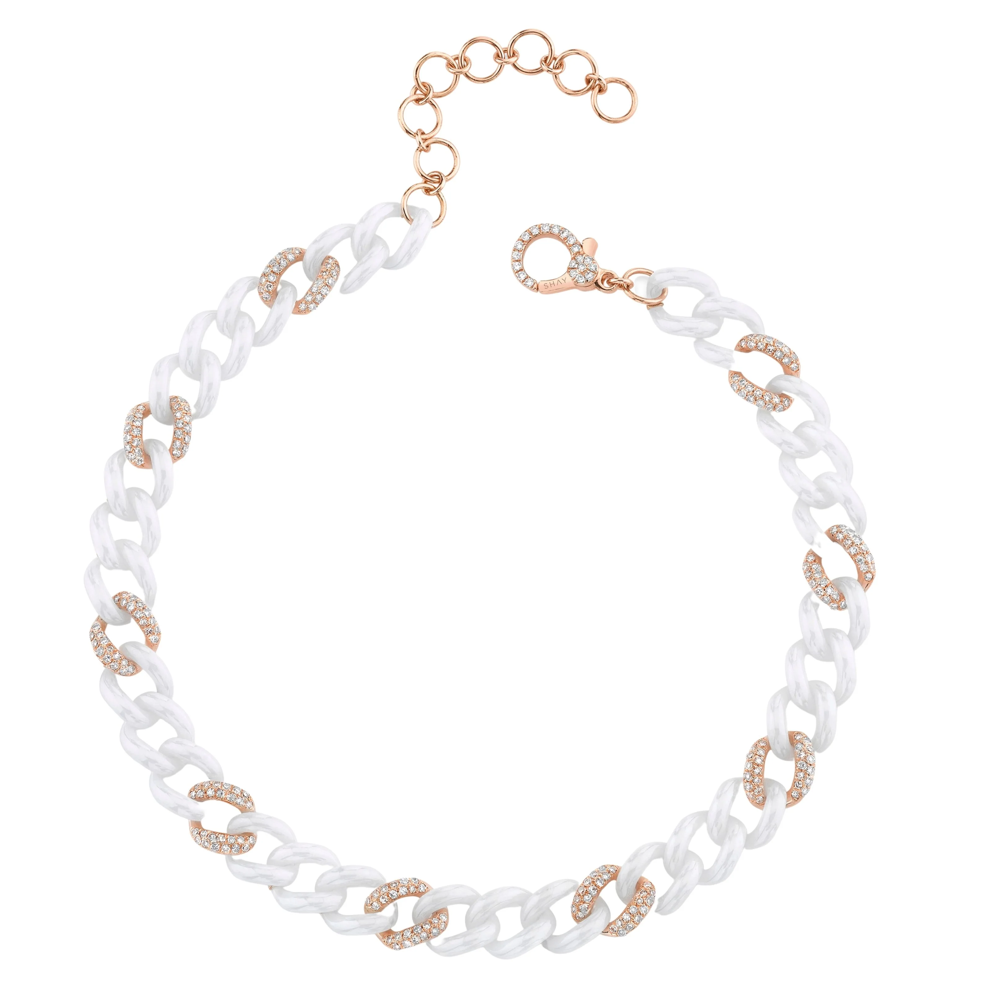 WHITE CERAMIC ALTERNATING PAVE MEDIUM LINK ANKLET - Image 3