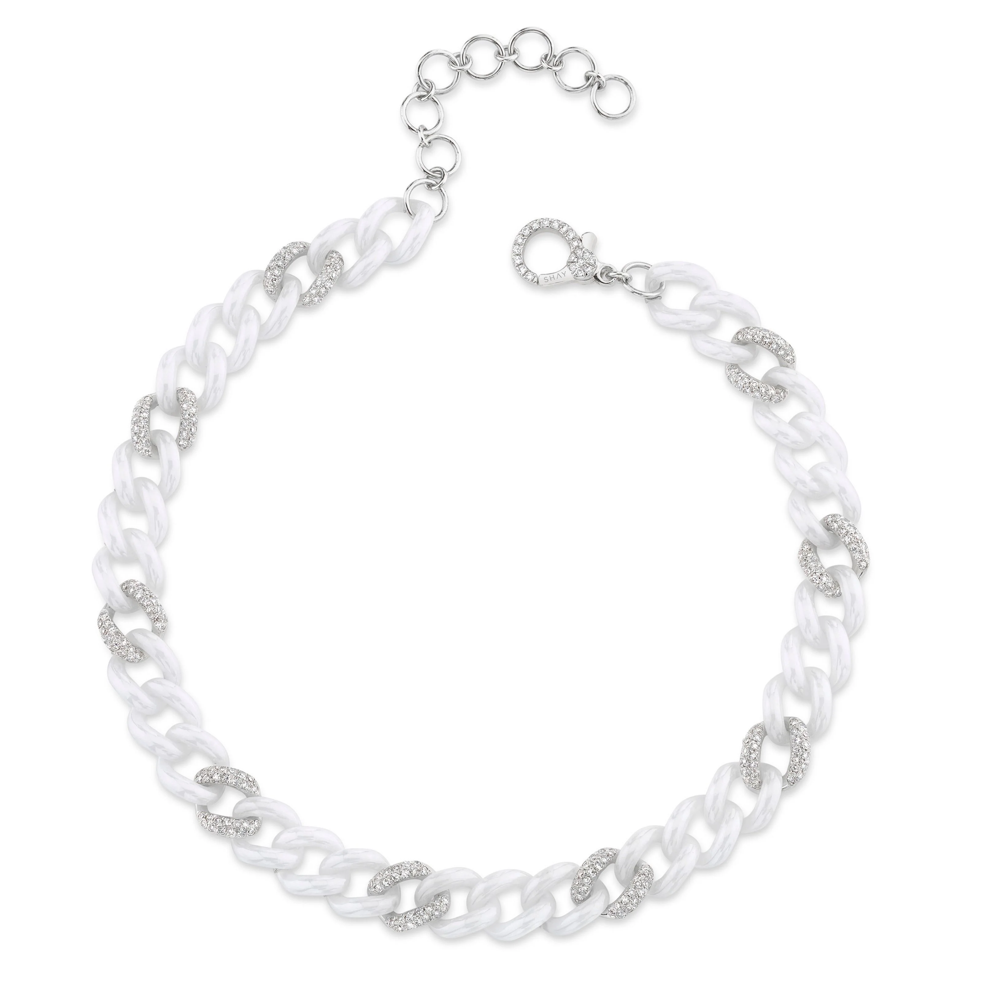 WHITE CERAMIC ALTERNATING PAVE MEDIUM LINK ANKLET - Image 4