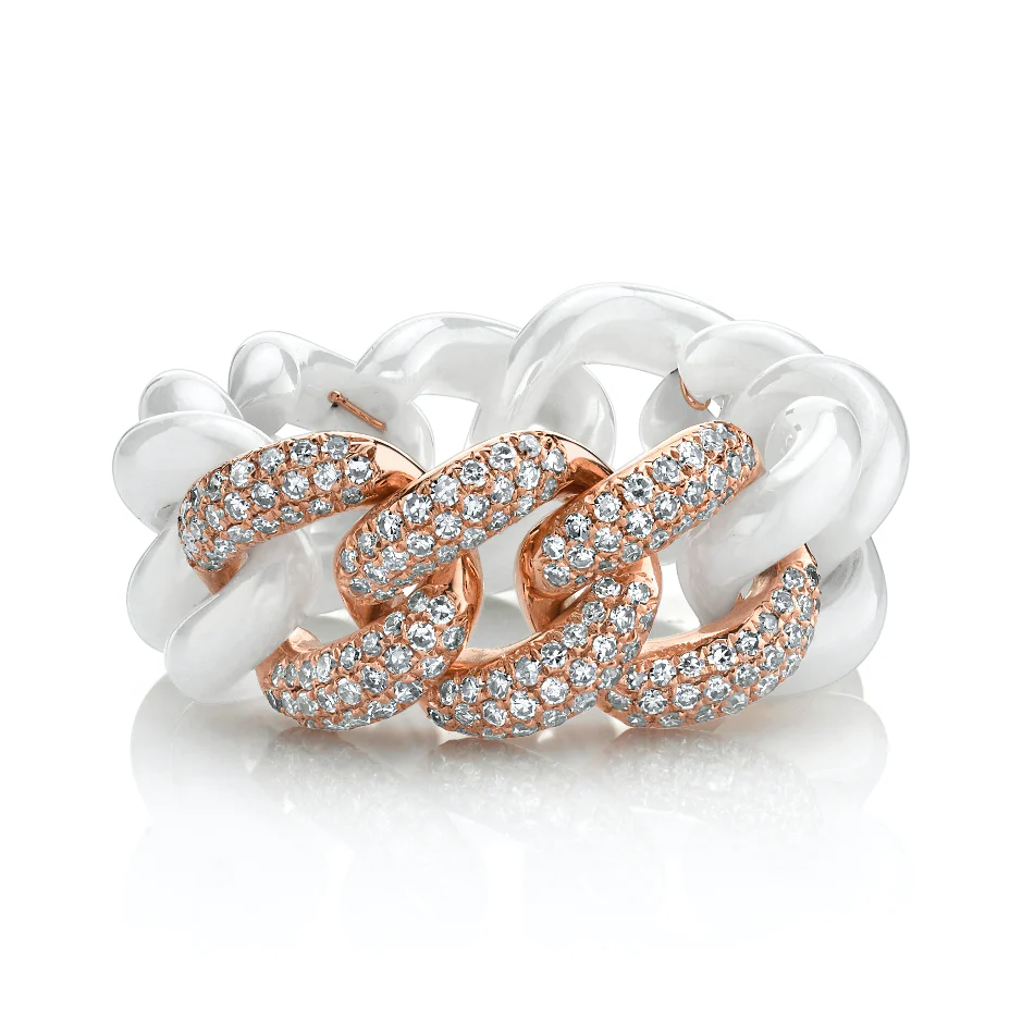 WHITE CERAMIC PAVE ESSENTIAL LINK RING - Image 3