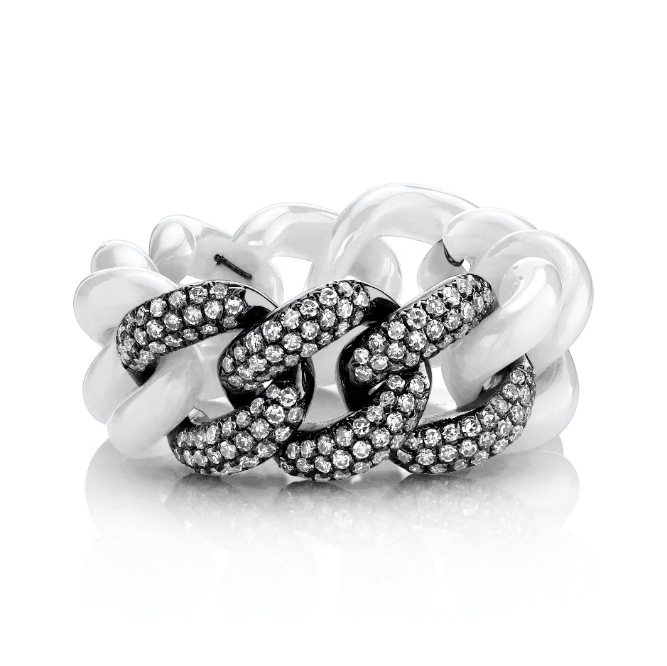 WHITE CERAMIC PAVE ESSENTIAL LINK RING - Image 4
