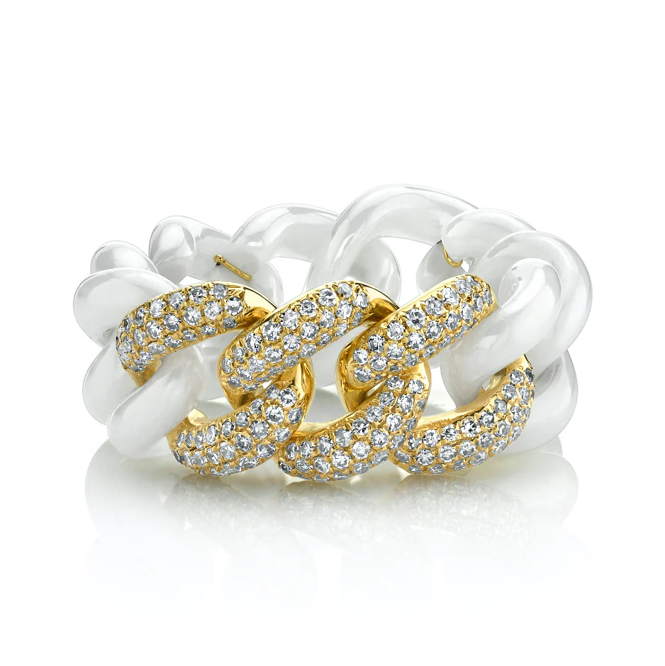 WHITE CERAMIC PAVE ESSENTIAL LINK RING - Image 5